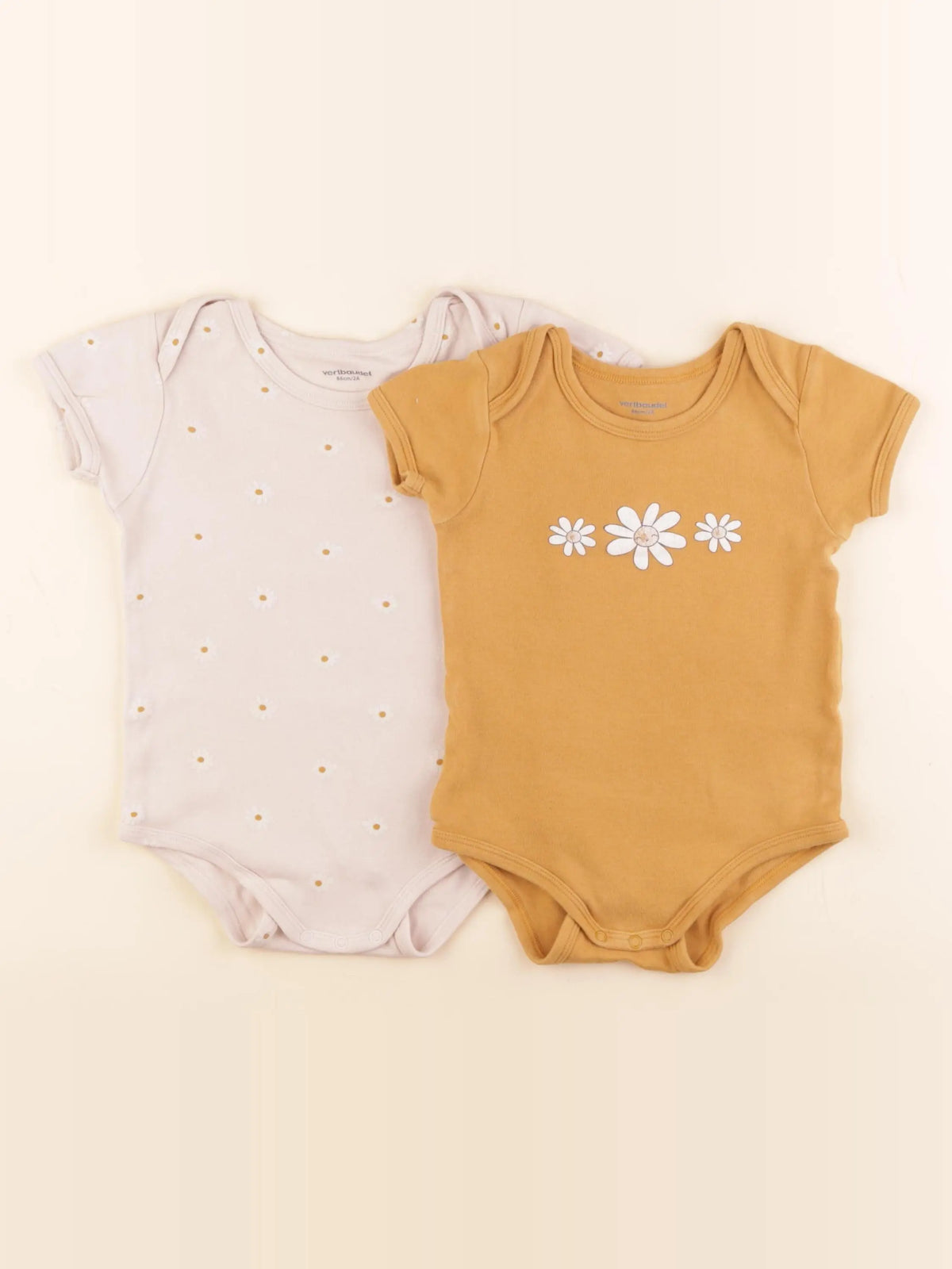 Vertbaudet - lot de 2 bodies en coton rose, jaune - 2 ans