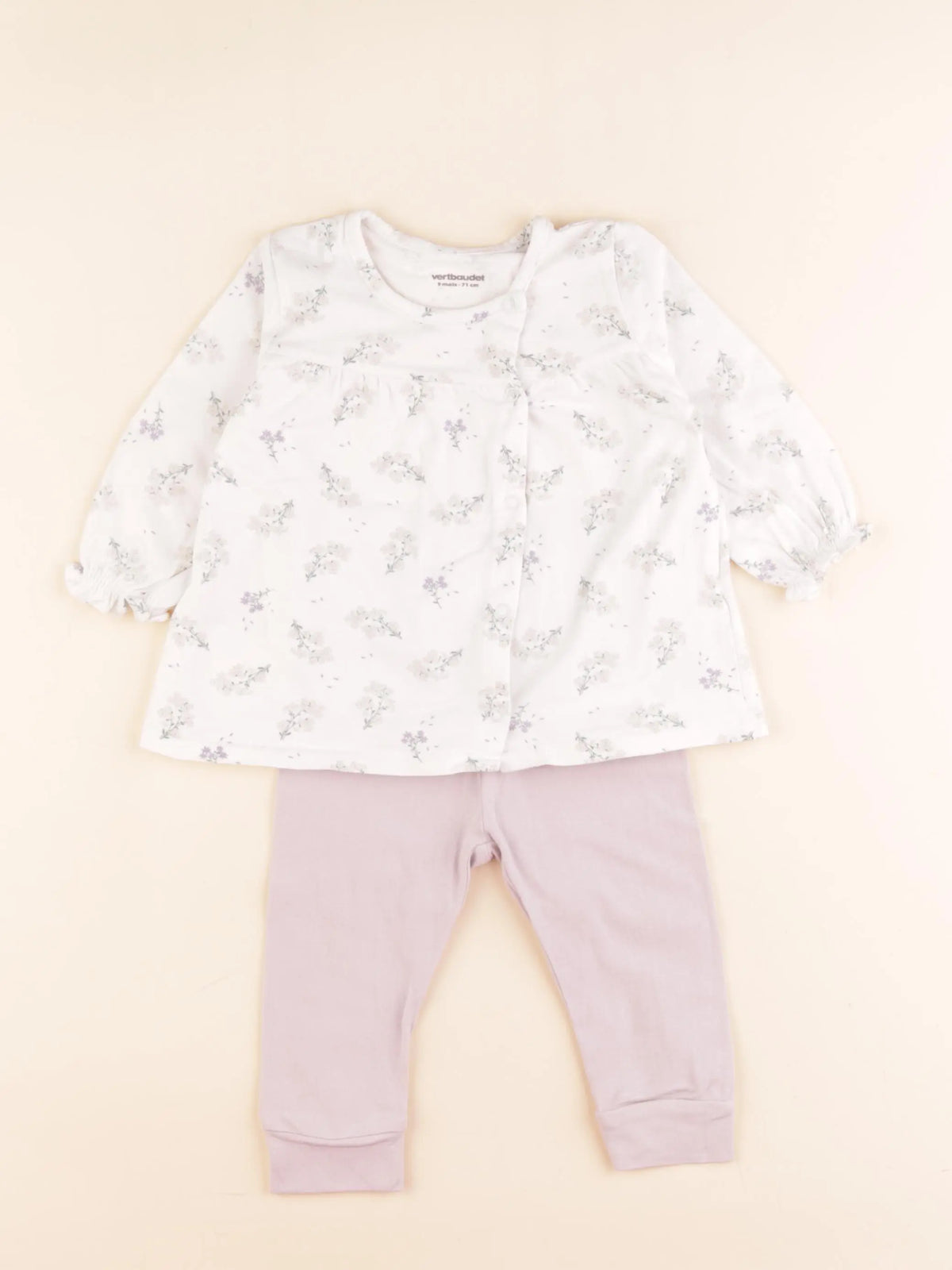 Vertbaudet - ensemble violet, blanc - 9 mois