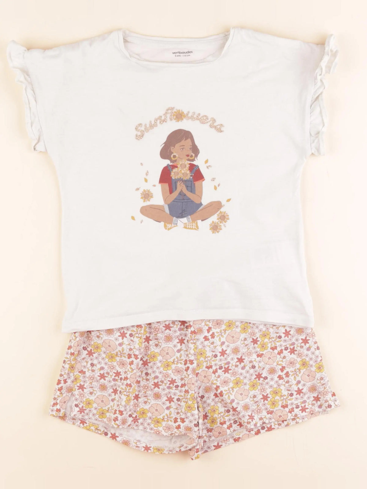Vertbaudet - pyjama coton beige, rose - 6 ans