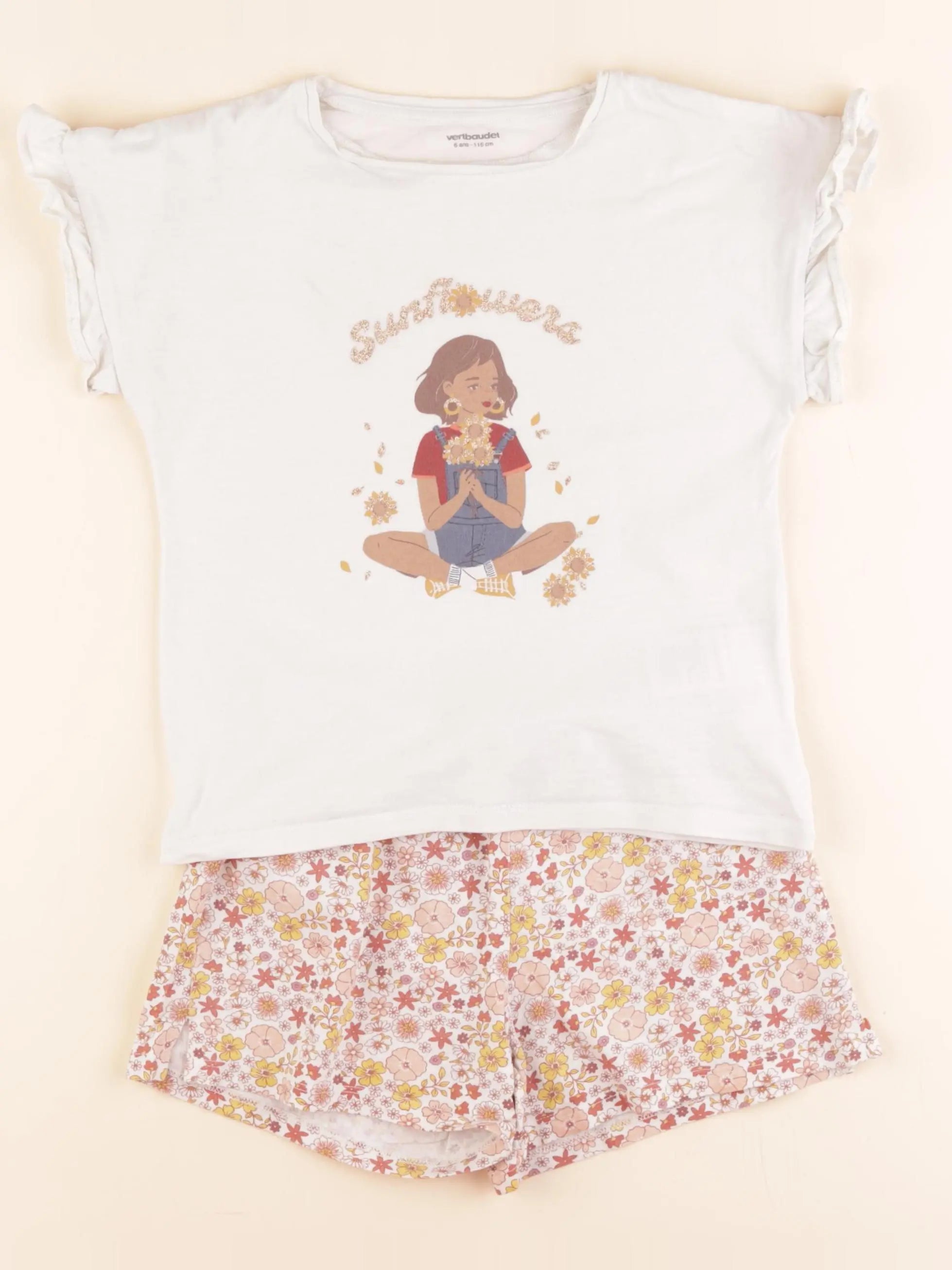 Vertbaudet - pyjama coton beige, rose - 6 ans