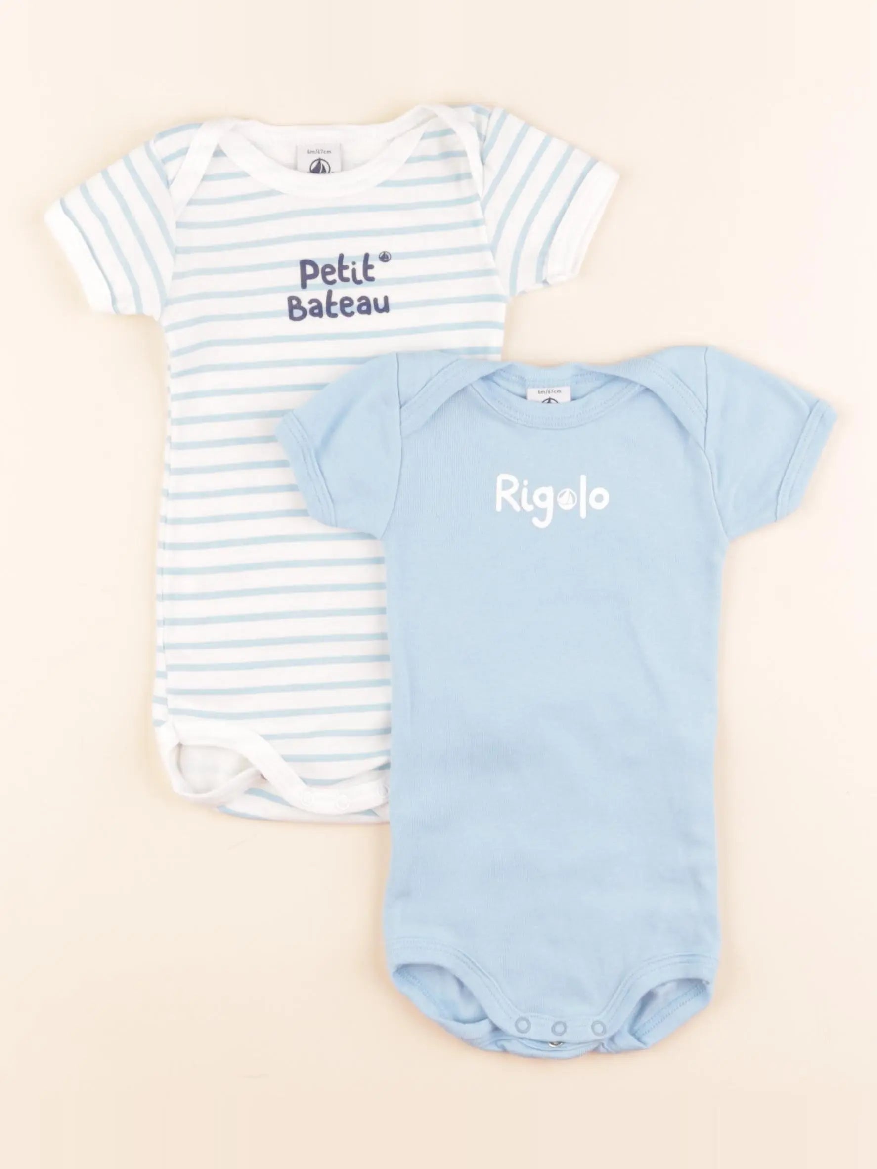 Petit Bateau - lot de 2 bodies en coton blanc, bleu - 6 mois