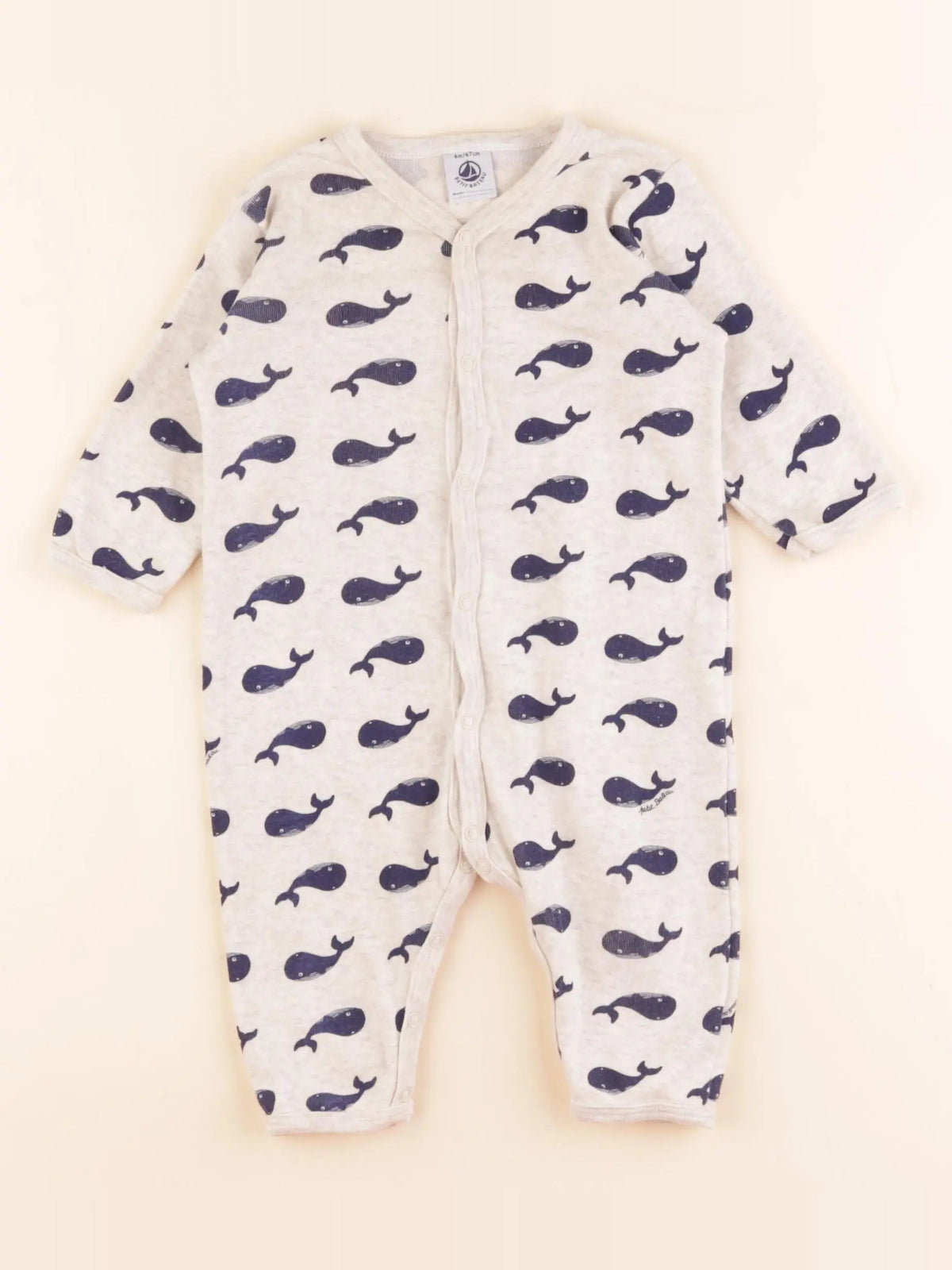 Petit Bateau - pyjama coton beige, bleu - 6 mois