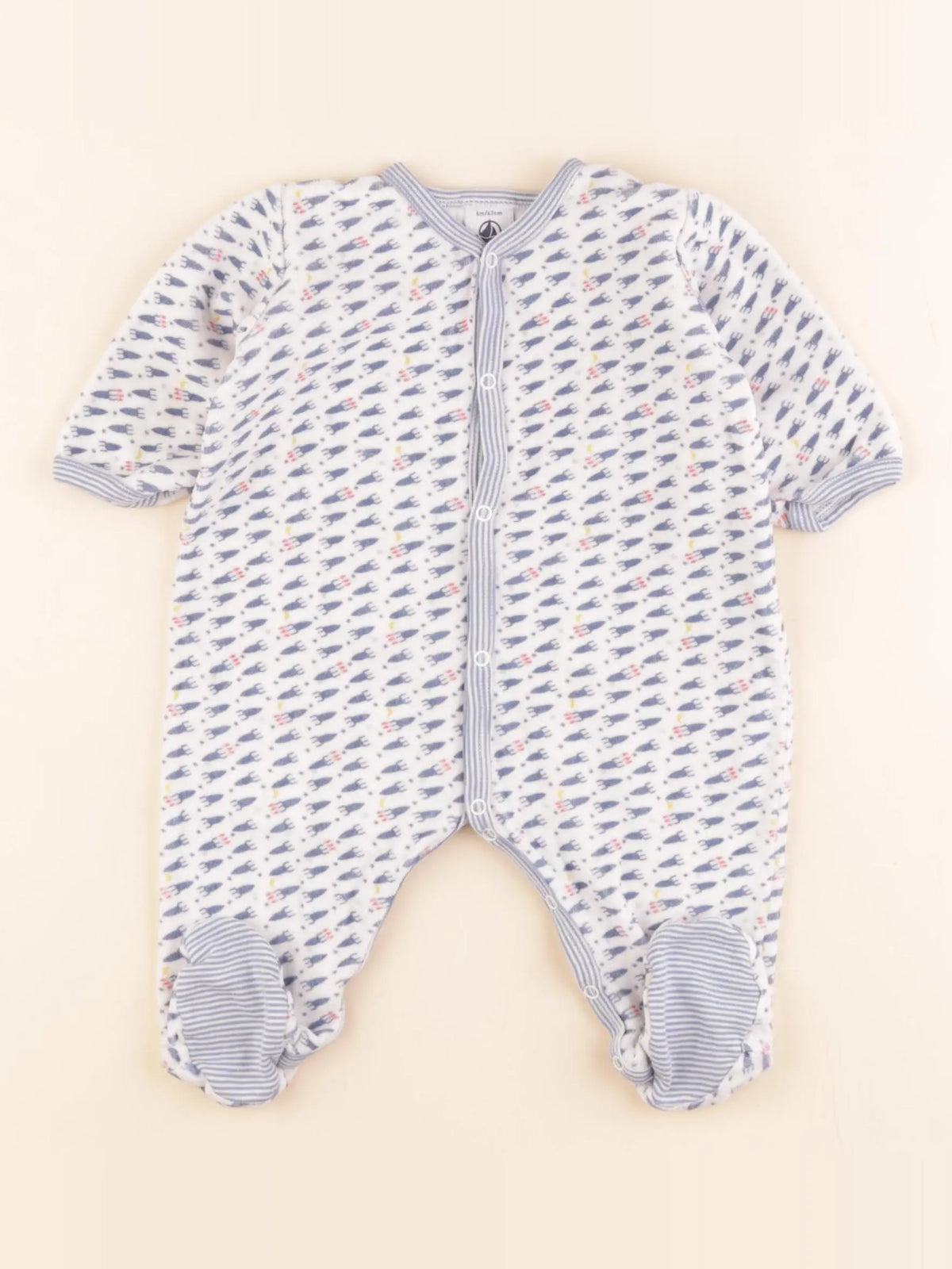 Pyjama velours blanc, bleu