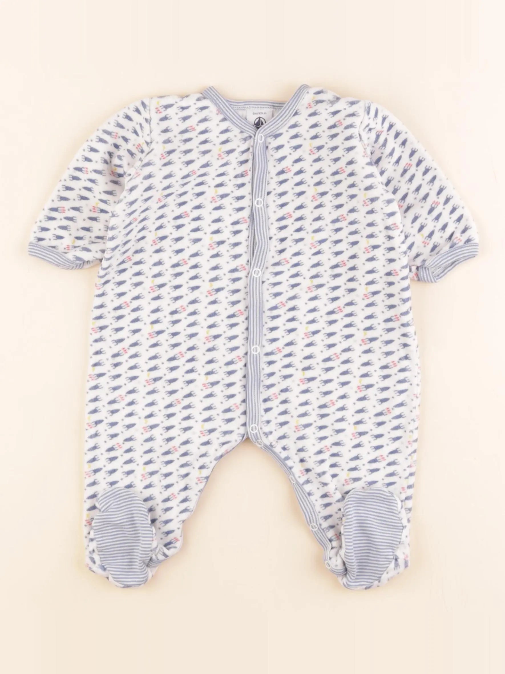Pyjama velours blanc, bleu