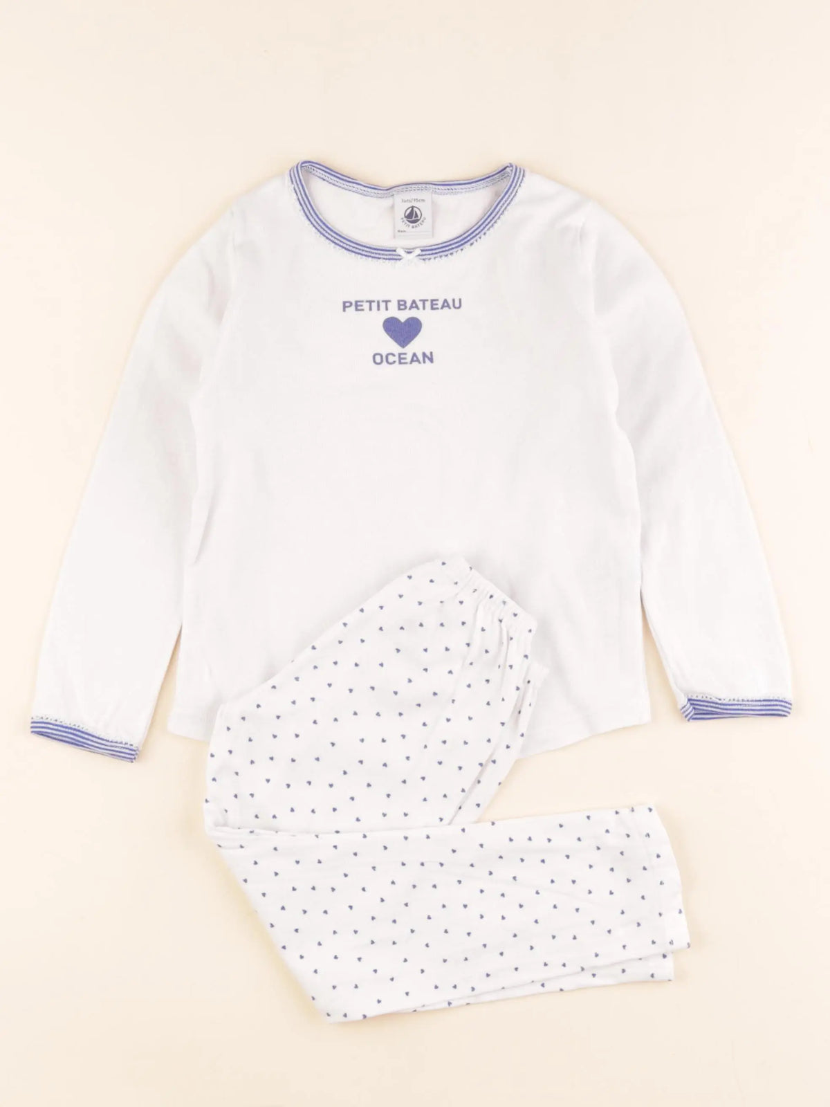 Pyjama coton blanc, bleu