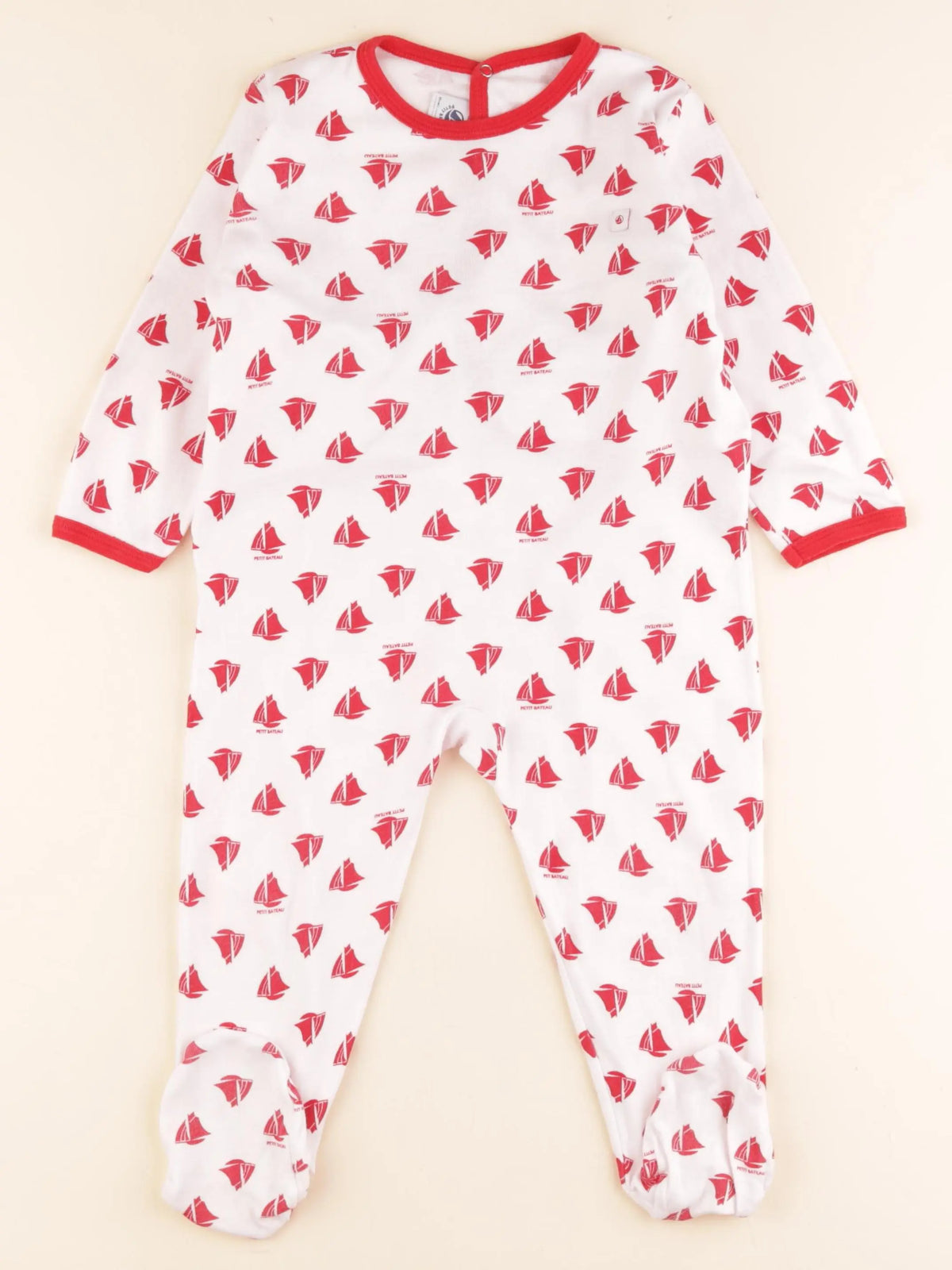 Pyjama coton blanc, rouge
