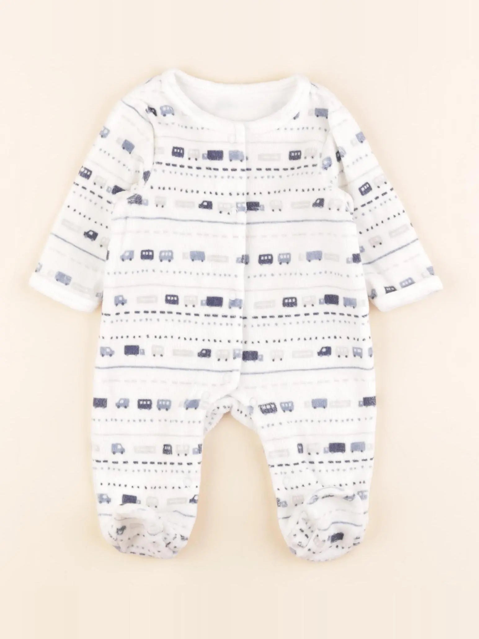 Vertbaudet - pyjama velours bleu, blanc - 1 mois