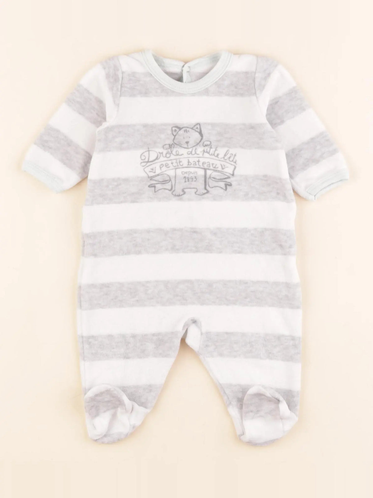 Petit Bateau - pyjama velours gris - 0 mois