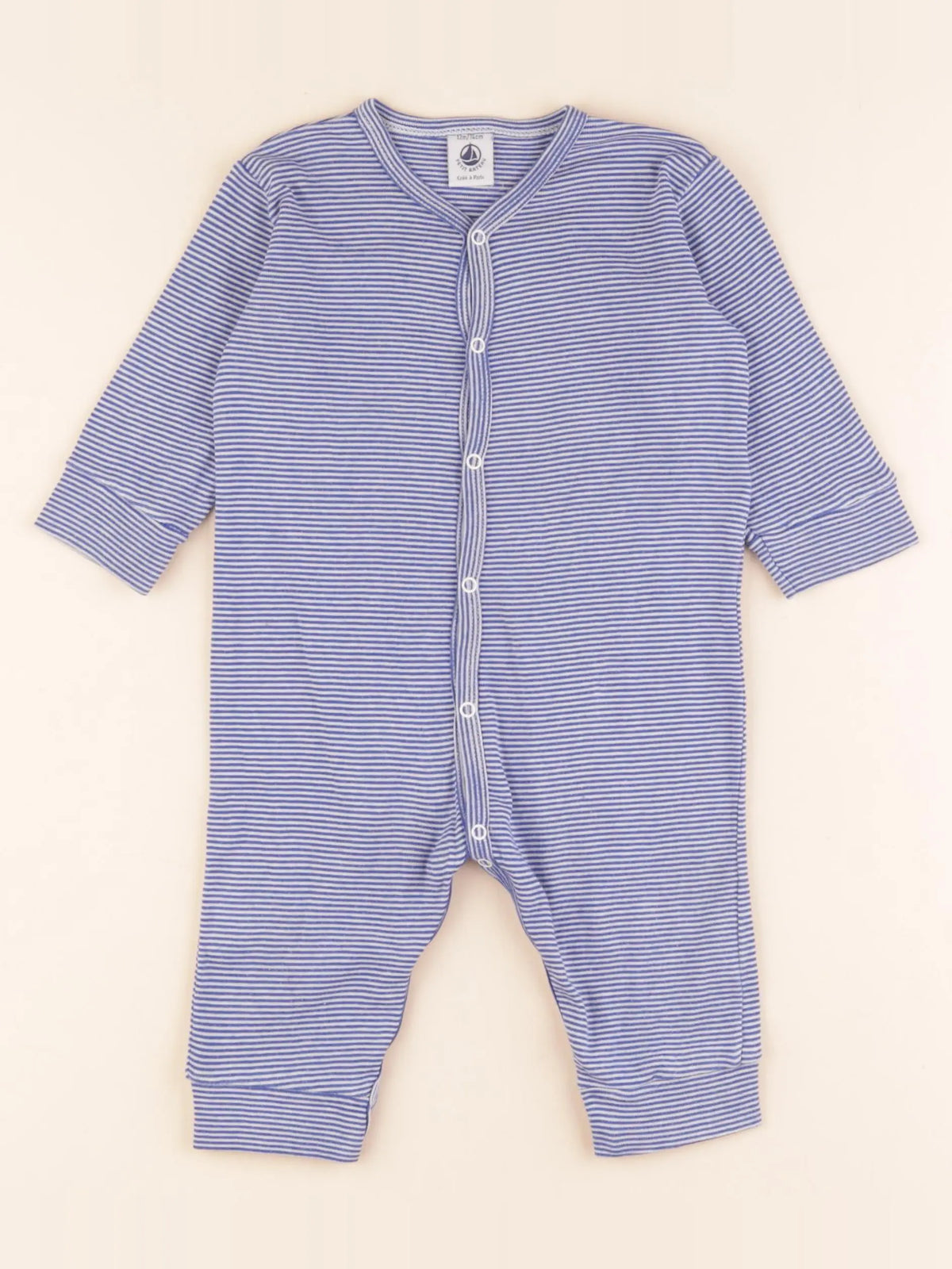 Petit Bateau - pyjama coton blanc, bleu - 12 mois