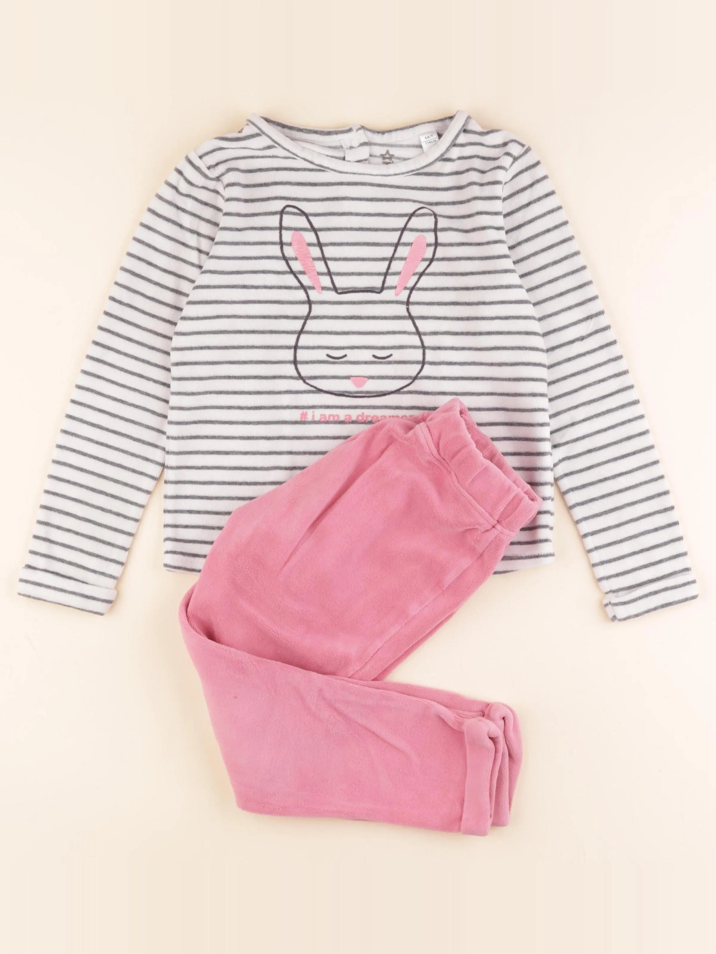 Okaidi - pyjama velours blanc, rose - 6 ans