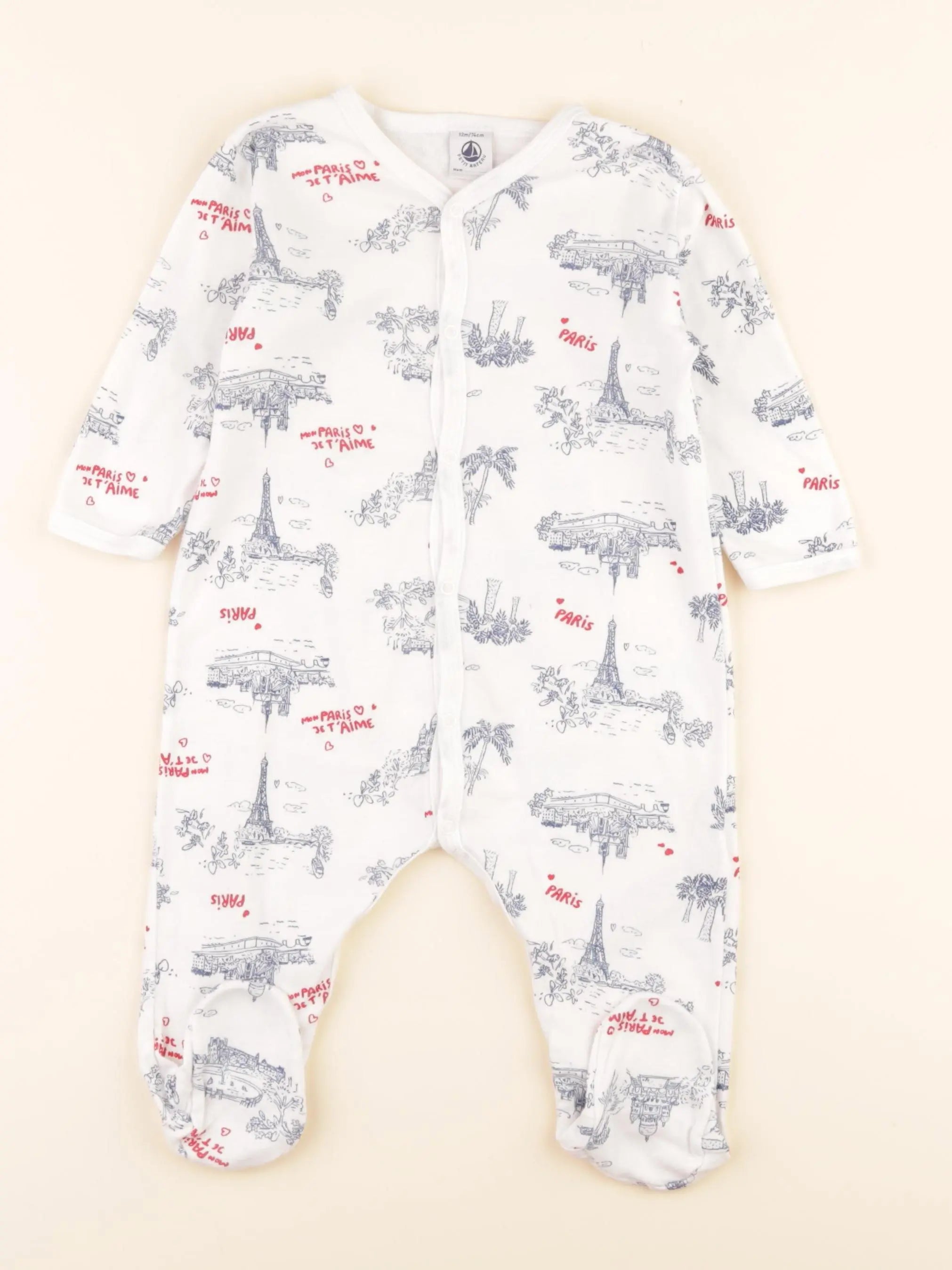 Pyjama coton blanc, bleu