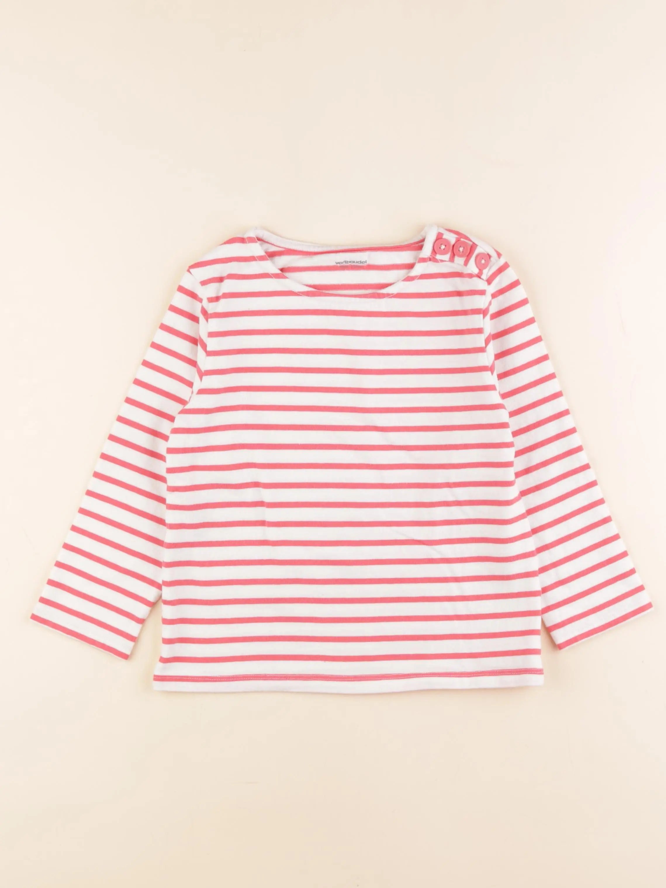 Vertbaudet - tee-shirt rose, blanc - 6 ans
