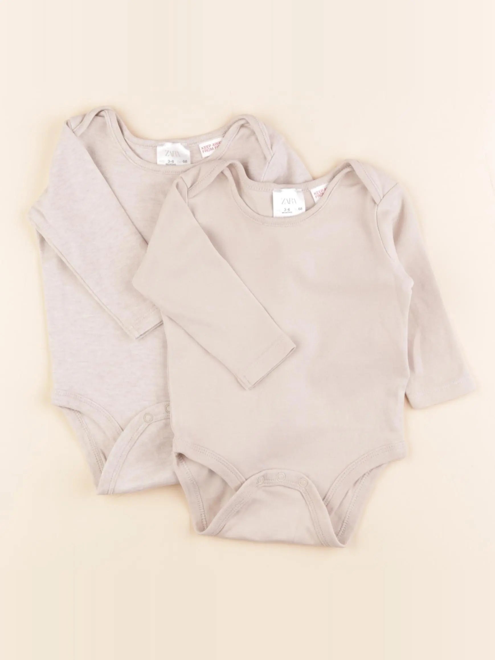 Zara - lot de 2 bodies en coton beige - 3/6 mois