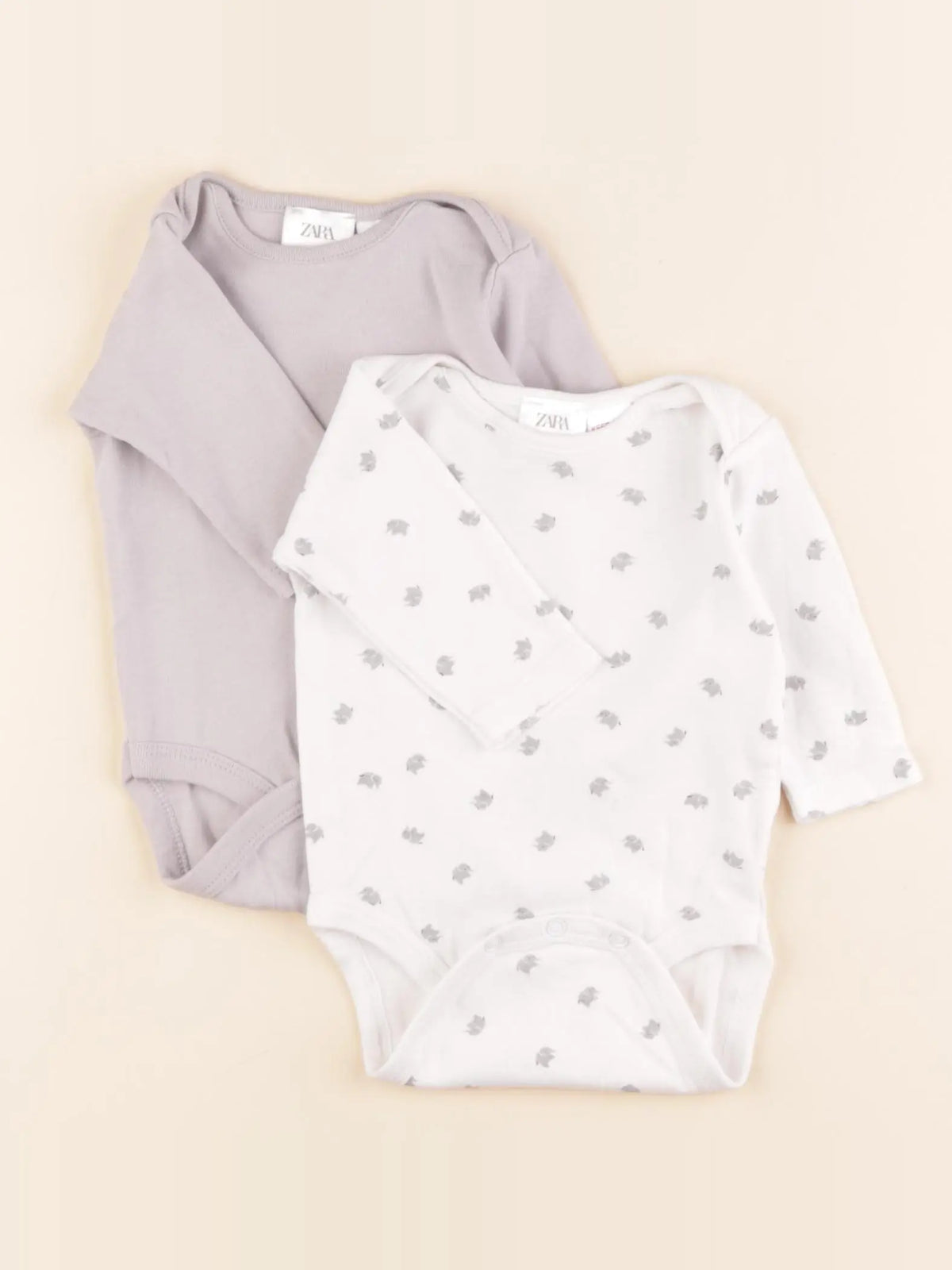 Zara - lot de 2 bodies en coton blanc, gris - 1/3 mois