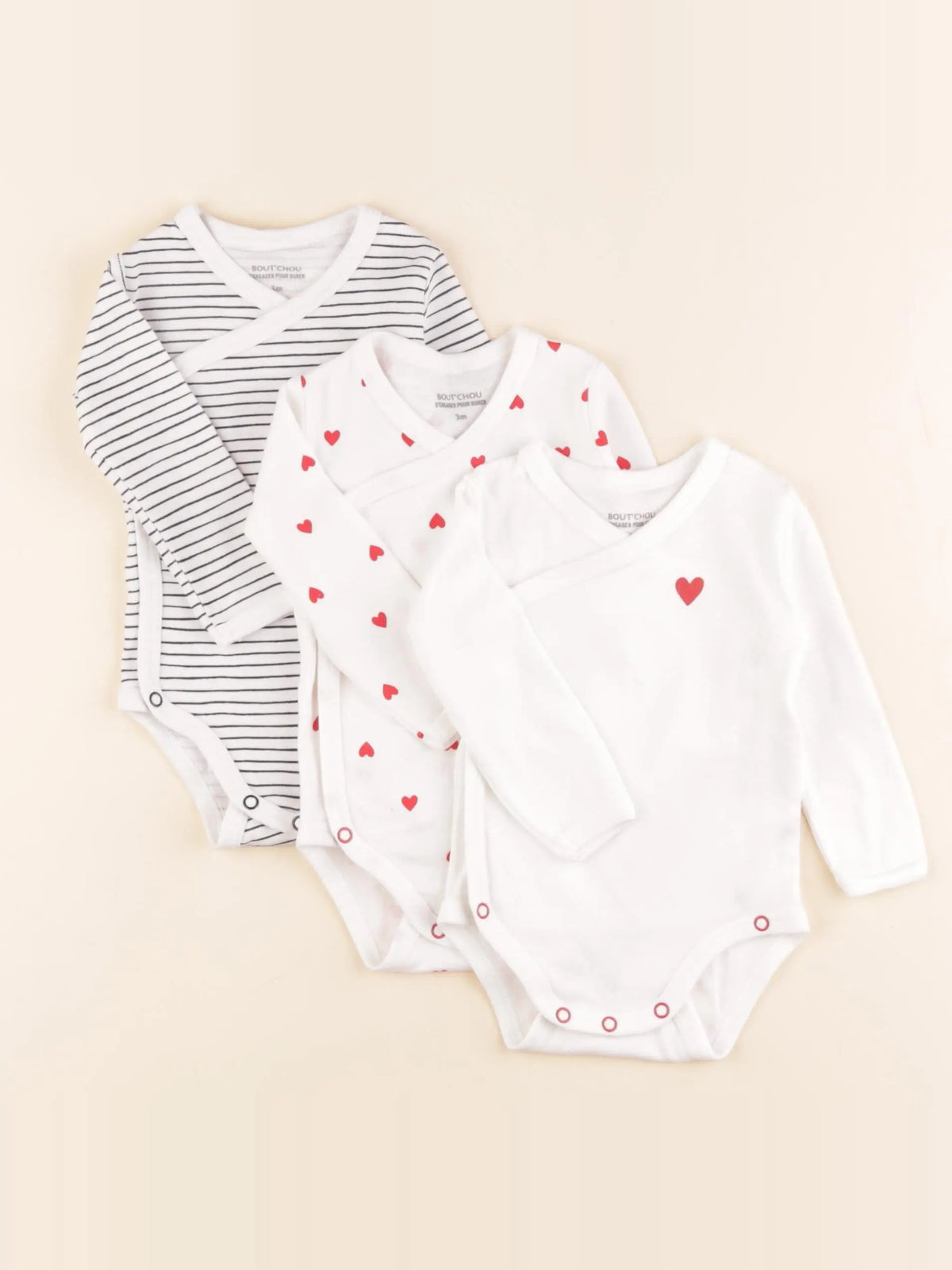 Boutchou - lot de 3 bodies en coton blanc - 3 mois
