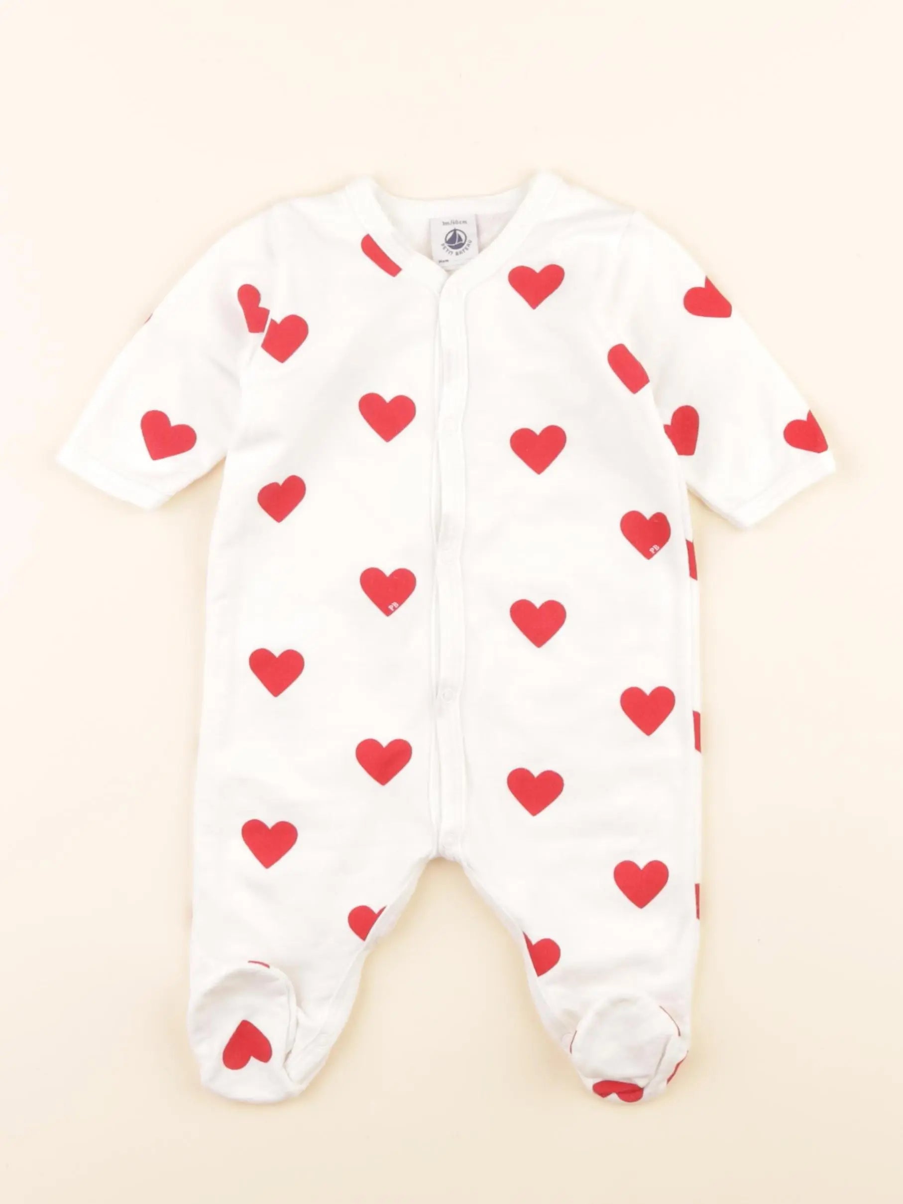 Pyjama coton blanc, rouge