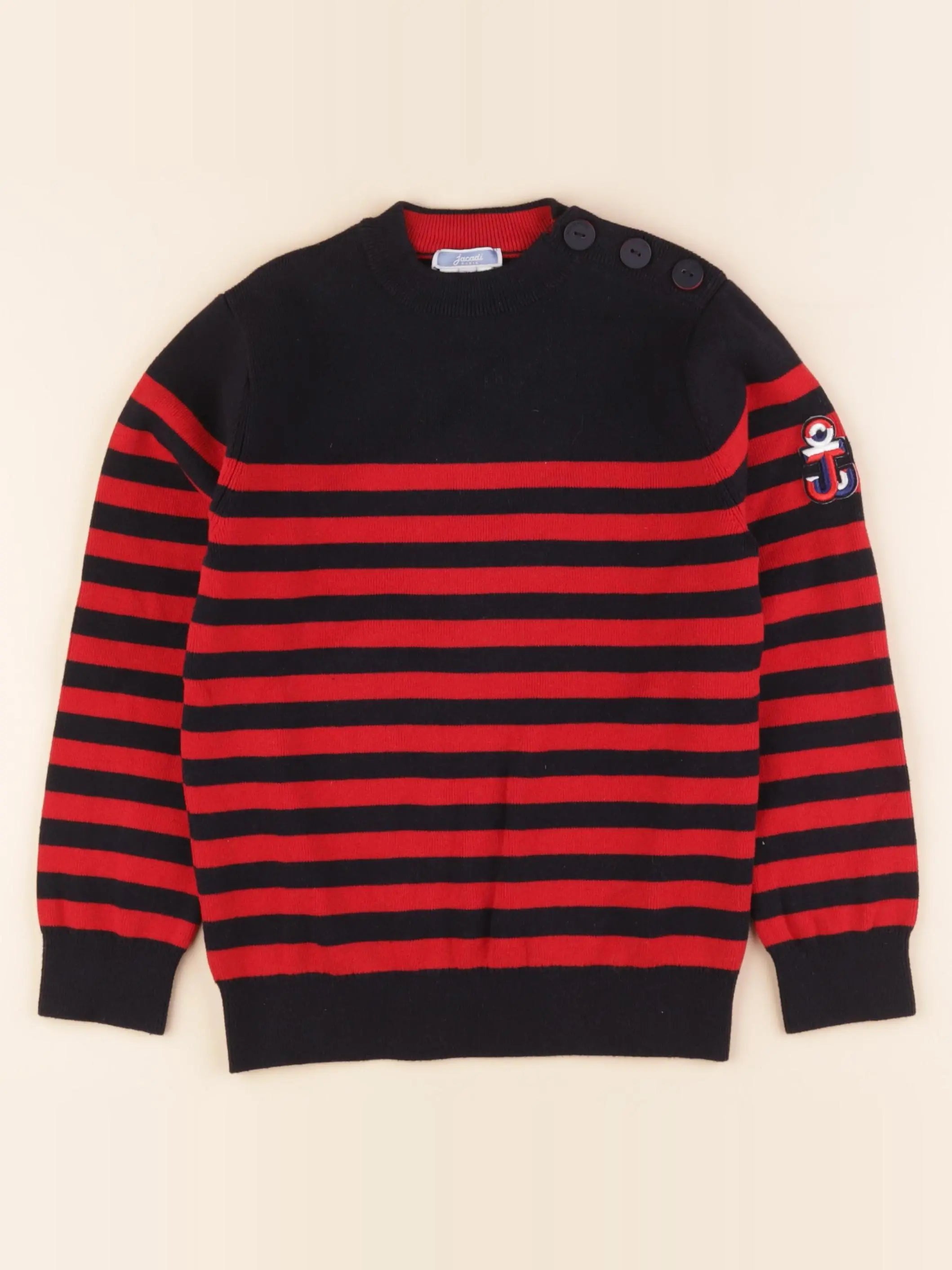 Jacadi - pull bleu, rouge - 8 ans