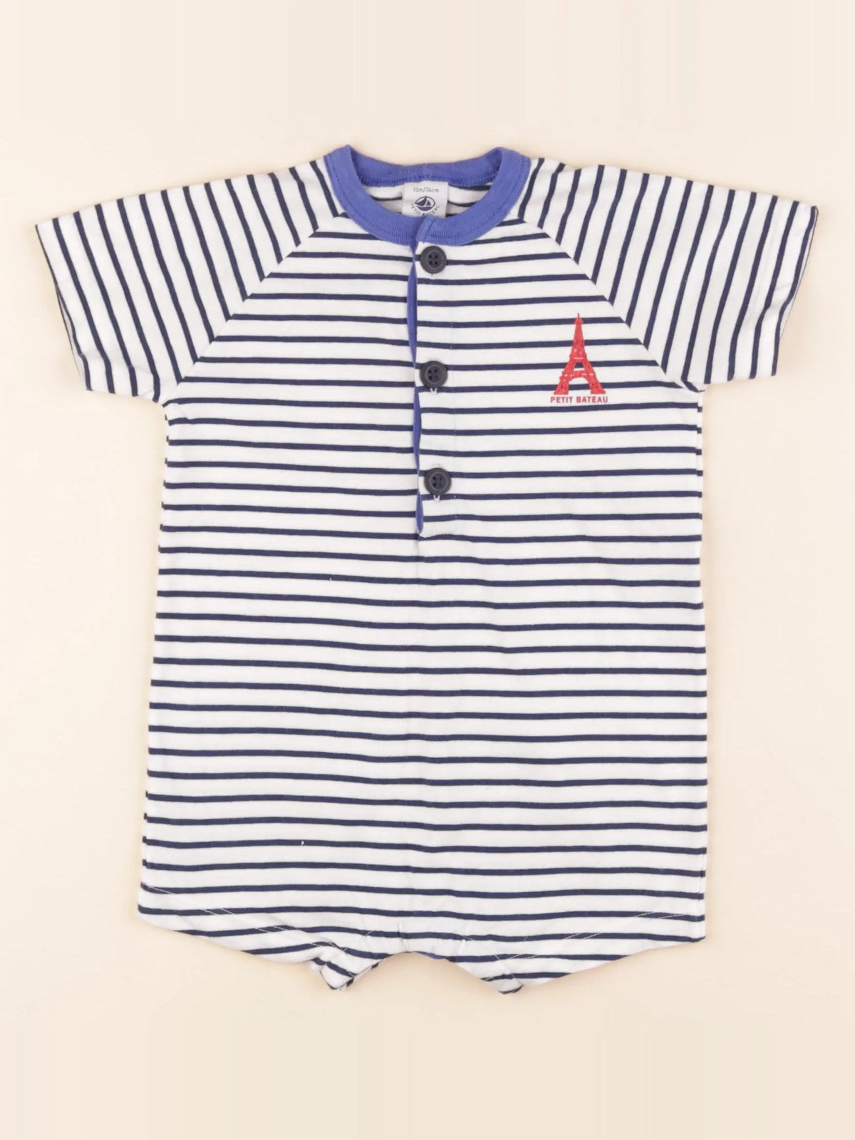 Petit Bateau - pyjama coton bleu, blanc - 12 mois