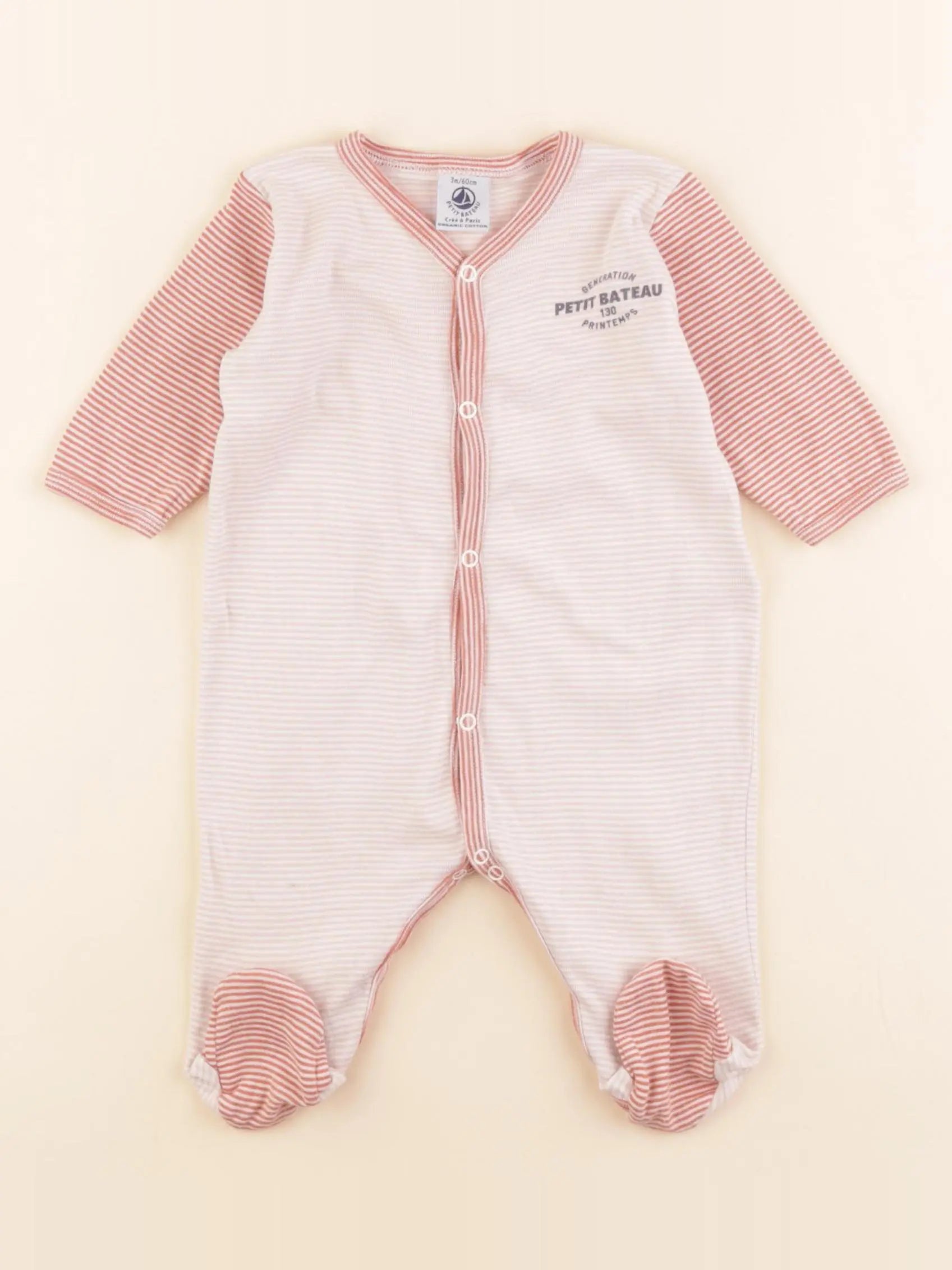 Petit Bateau - pyjama coton blanc, rose - 3 mois