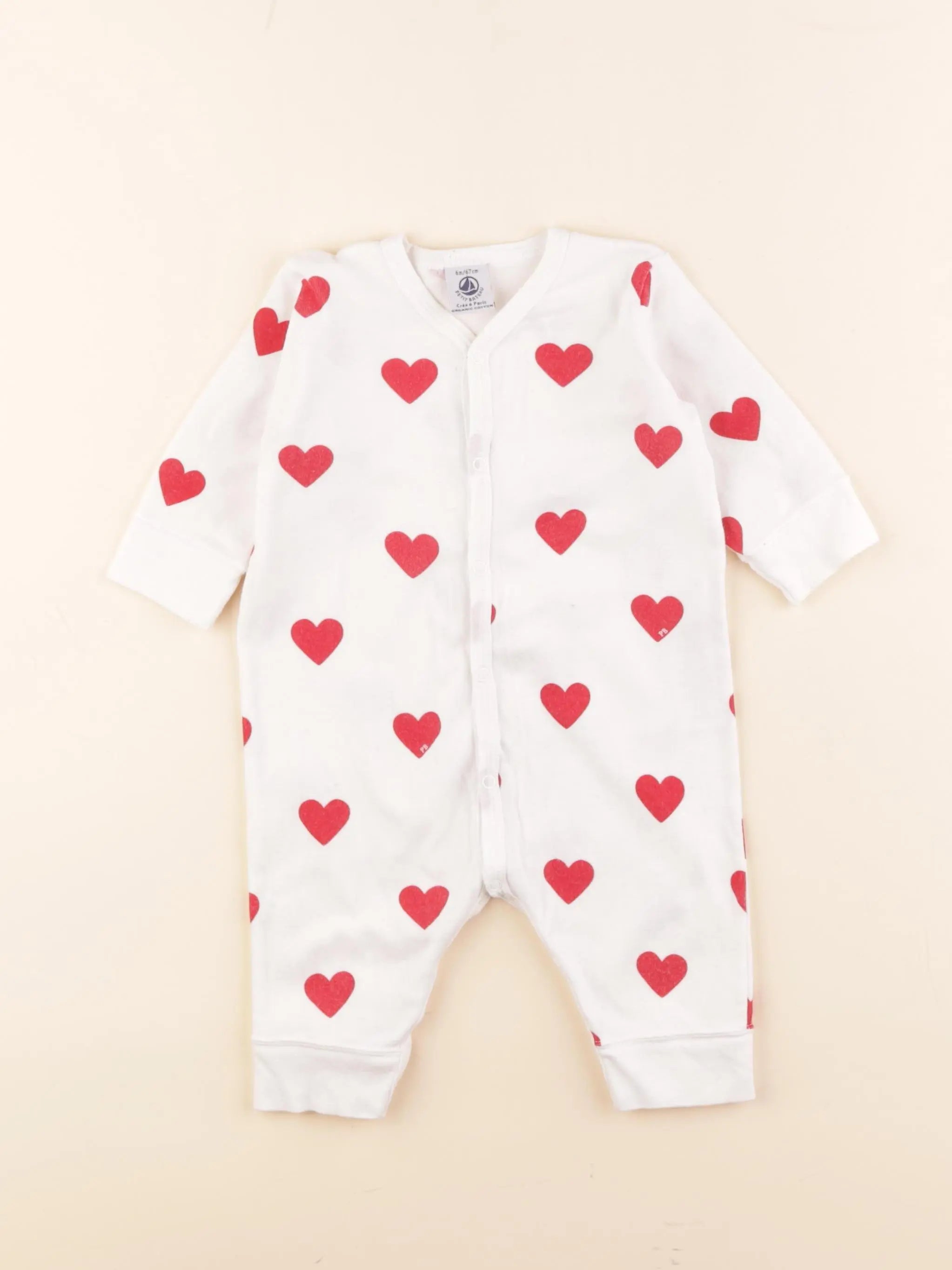 Petit Bateau - pyjama coton blanc, rouge - 6 mois