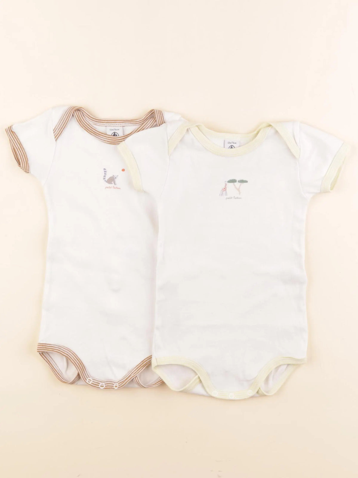 Petit Bateau - lot de 2 bodies en coton blanc - 12 mois