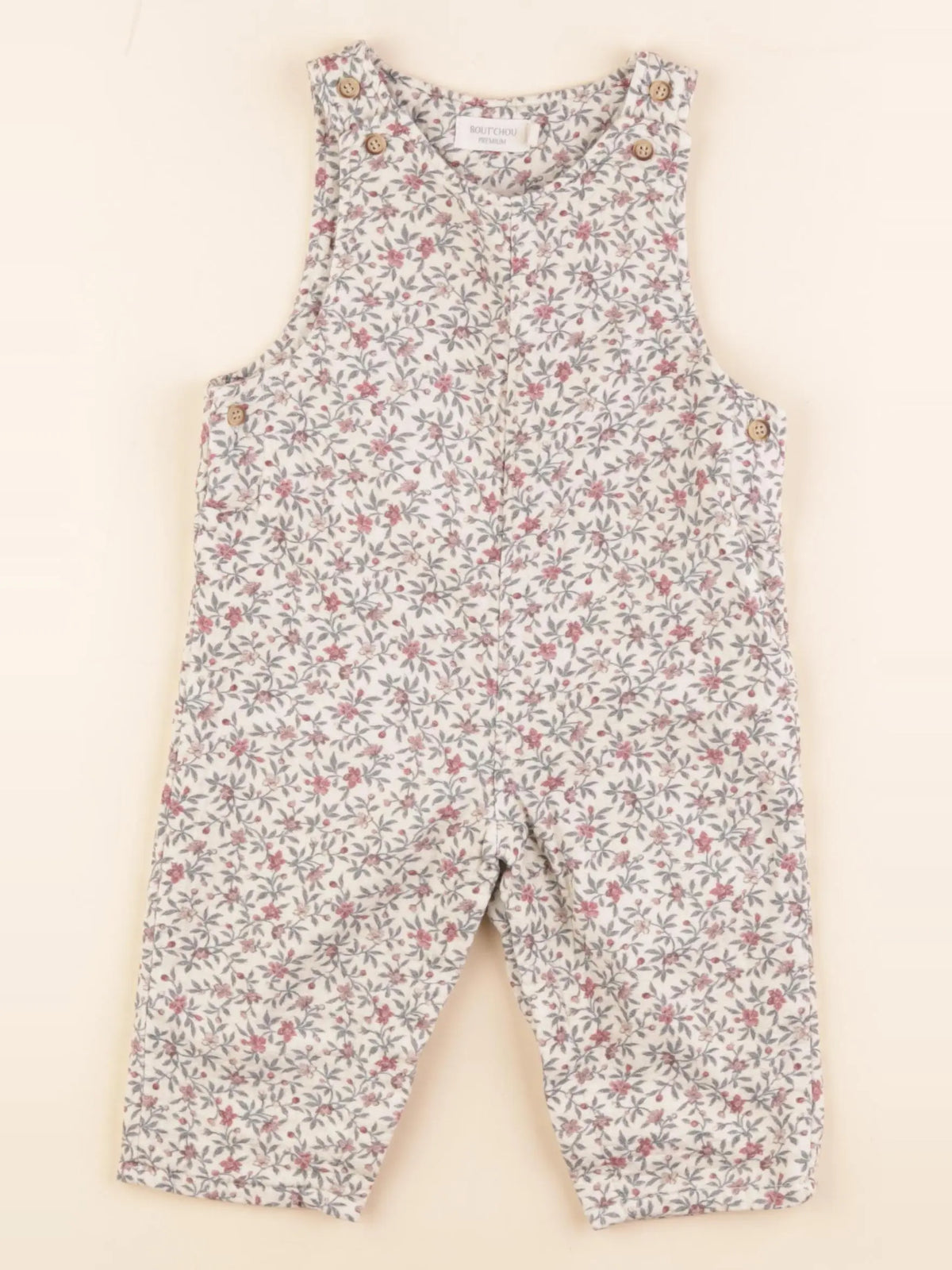Boutchou - salopette coton beige, rose - 12 mois