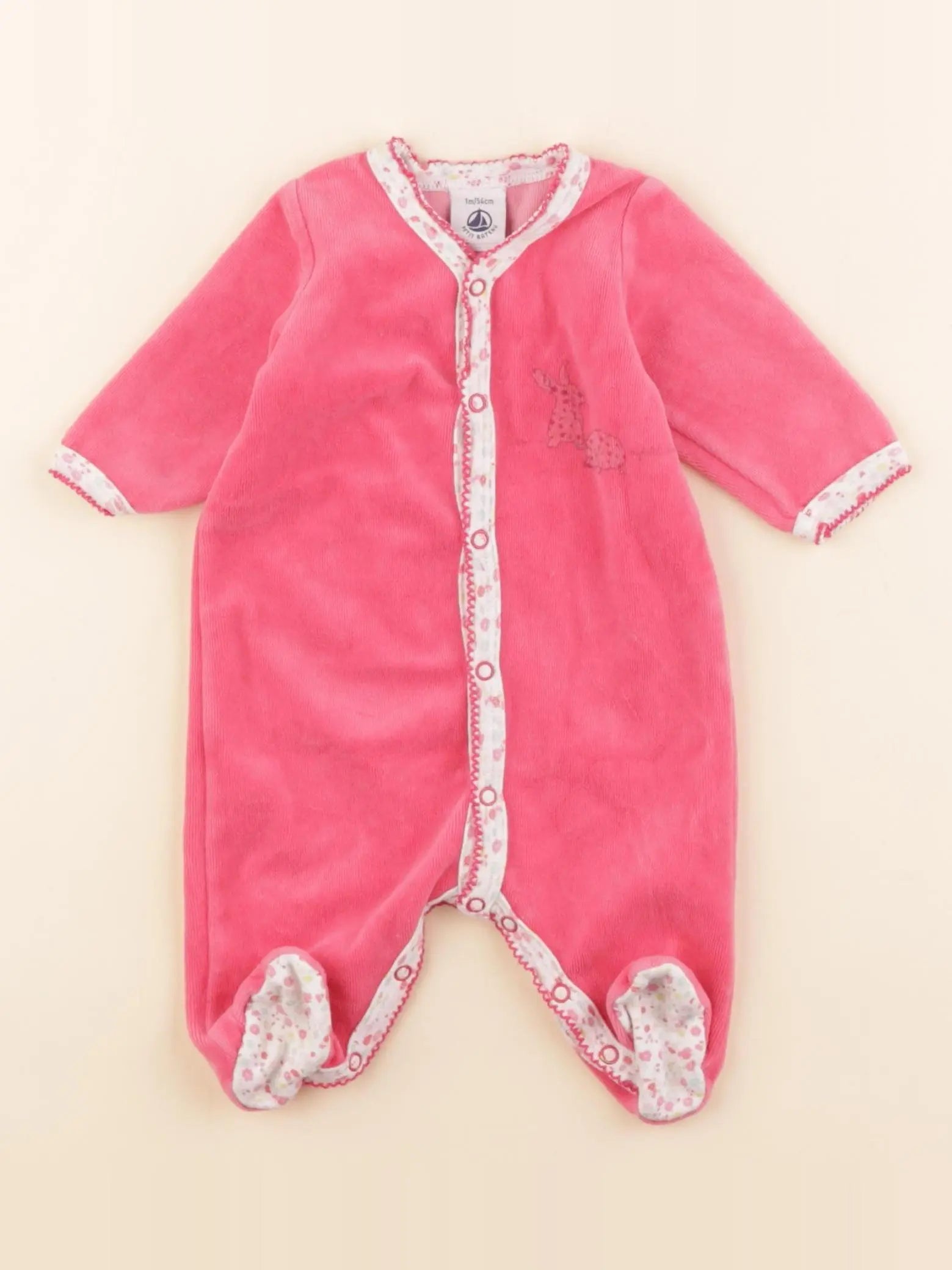 Petit Bateau - pyjama velours rose - 1 mois