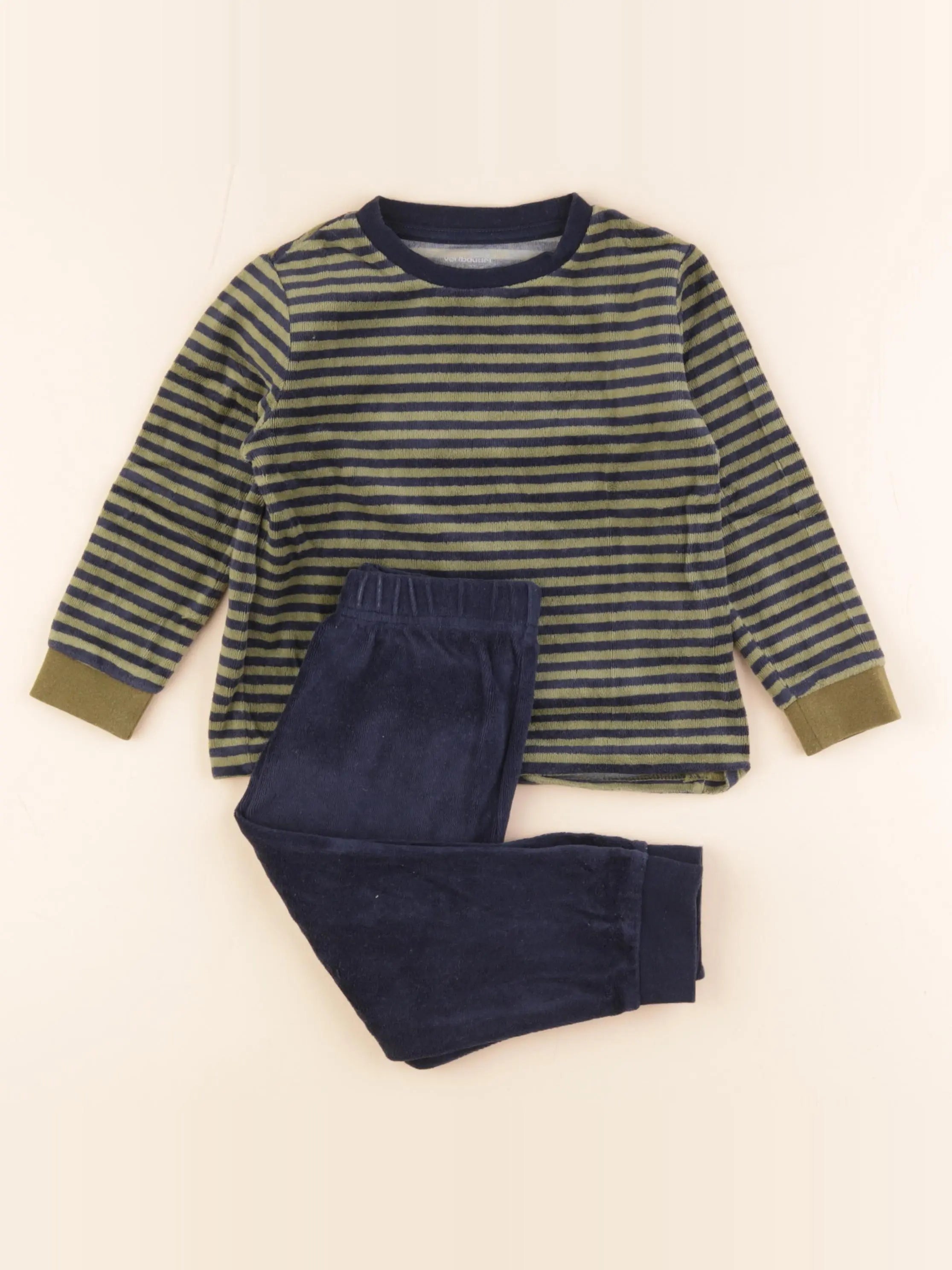 Petit Bateau - pyjama velours vert, bleu - 3 ans