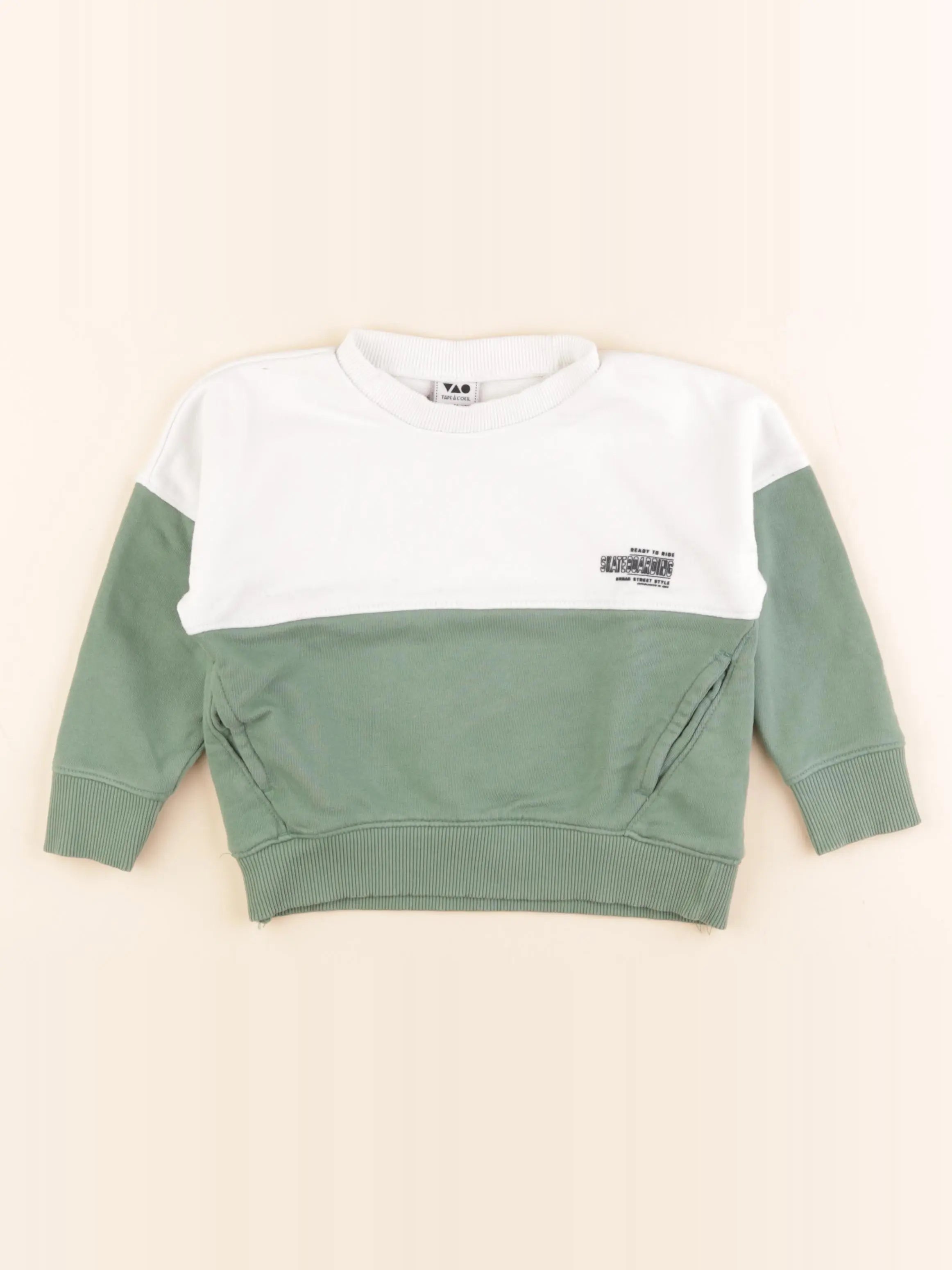 Tape à l'oeil - sweat blanc, vert - 2/3 ans