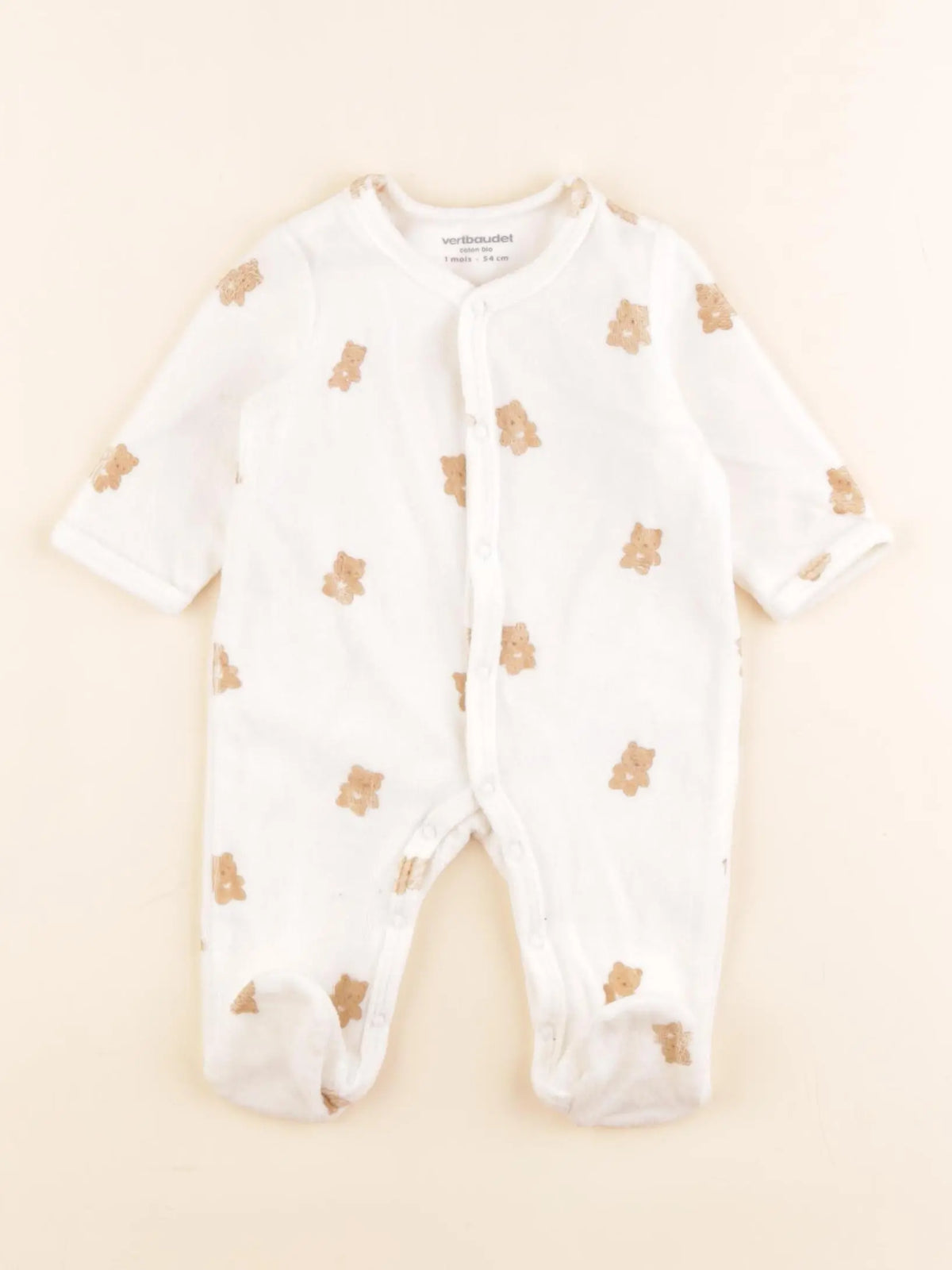 Vertbaudet - pyjama velours blanc - 1 mois