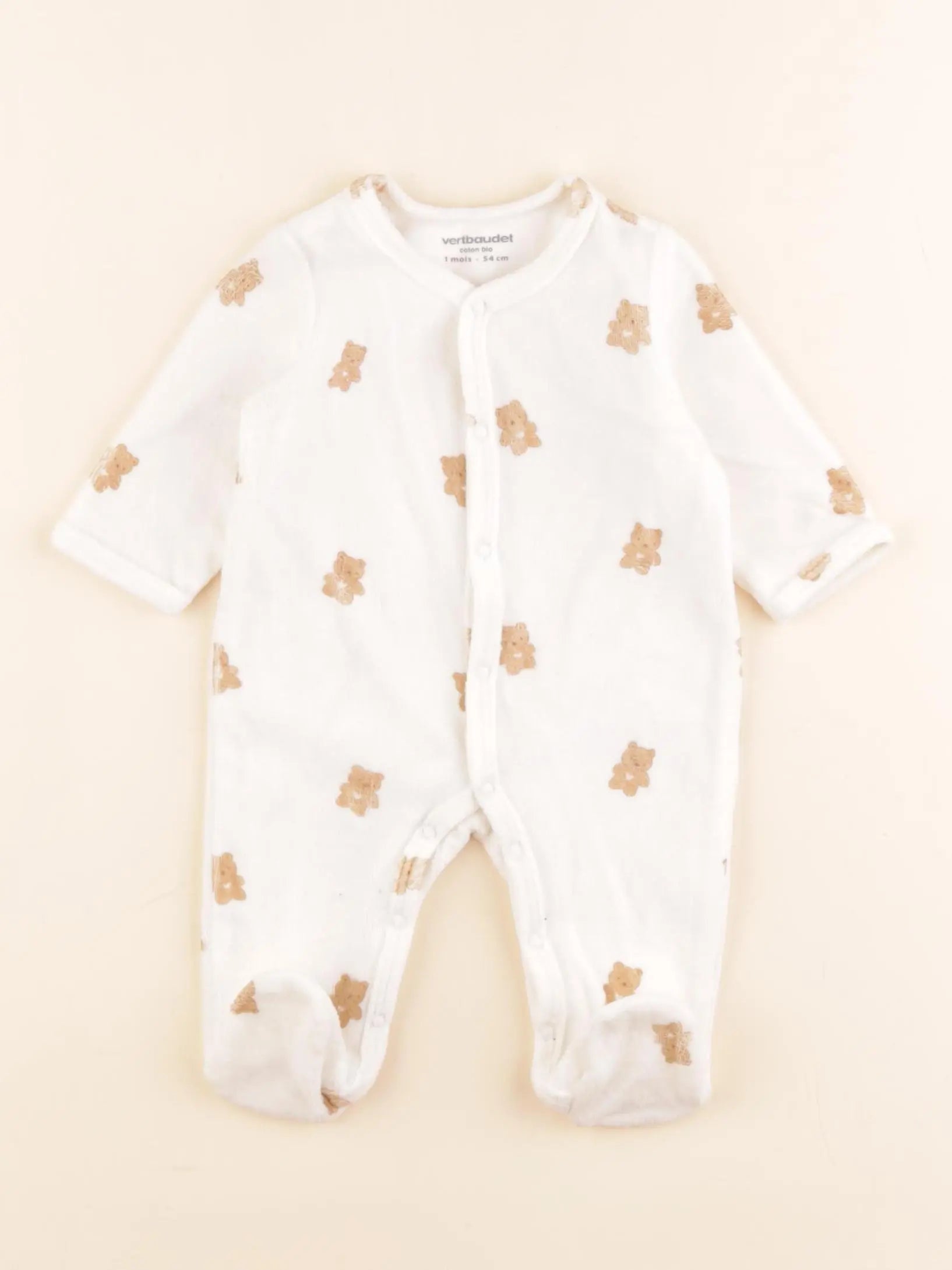 Vertbaudet - pyjama velours blanc - 1 mois