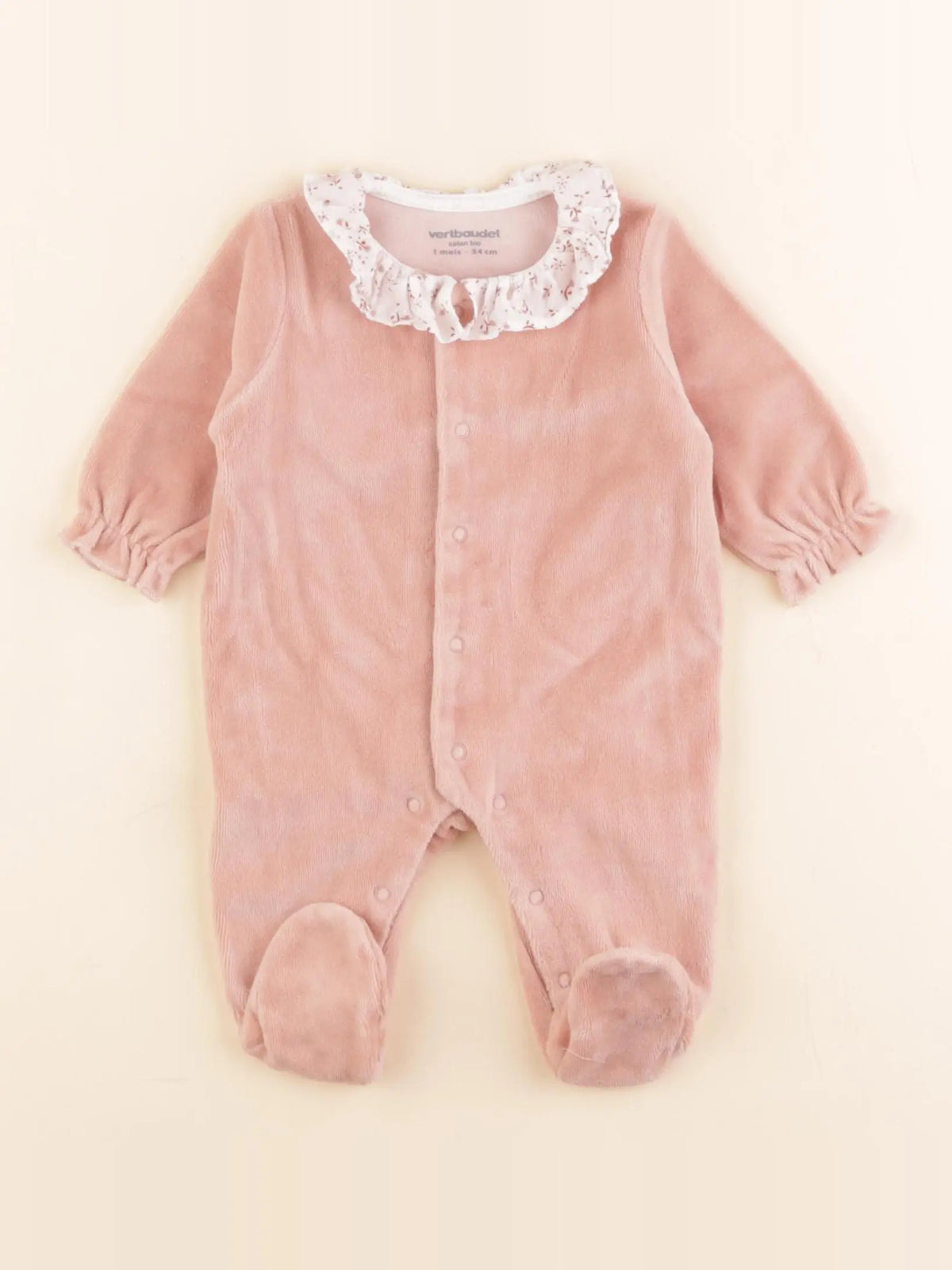 Vertbaudet - pyjama velours rose - 1 mois