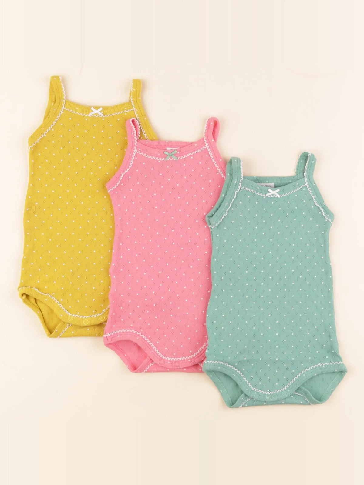 Petit Bateau - lot de 3 bodies en coton jaune, rose, vert - 3 mois