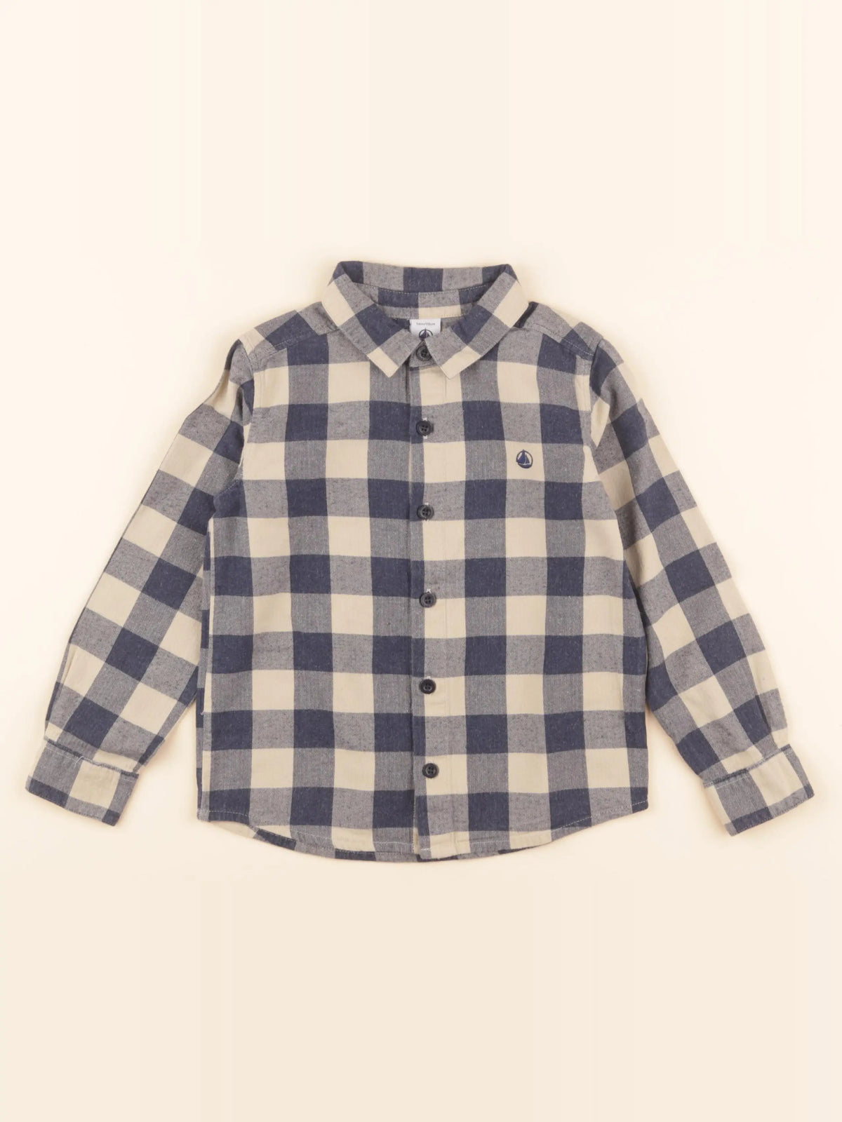 Chemise beige, bleu