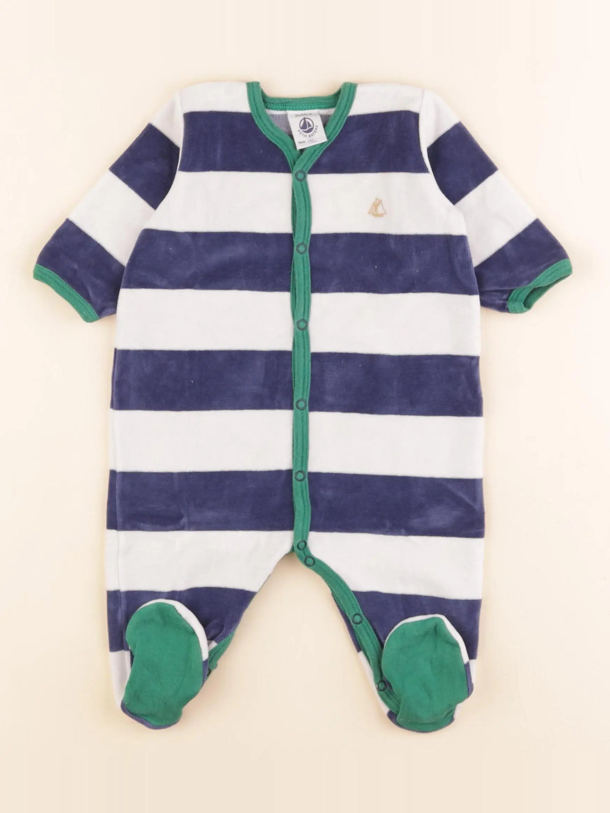 Petit Bateau - pyjama velours bleu, blanc - 3 mois