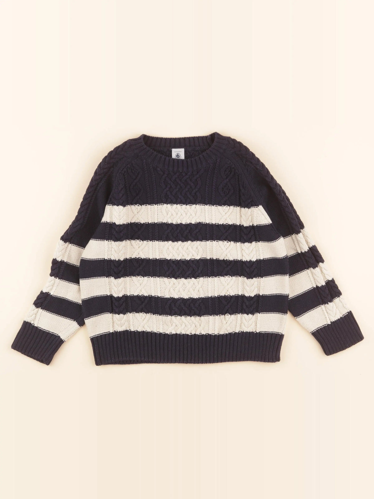 Pull beige, bleu