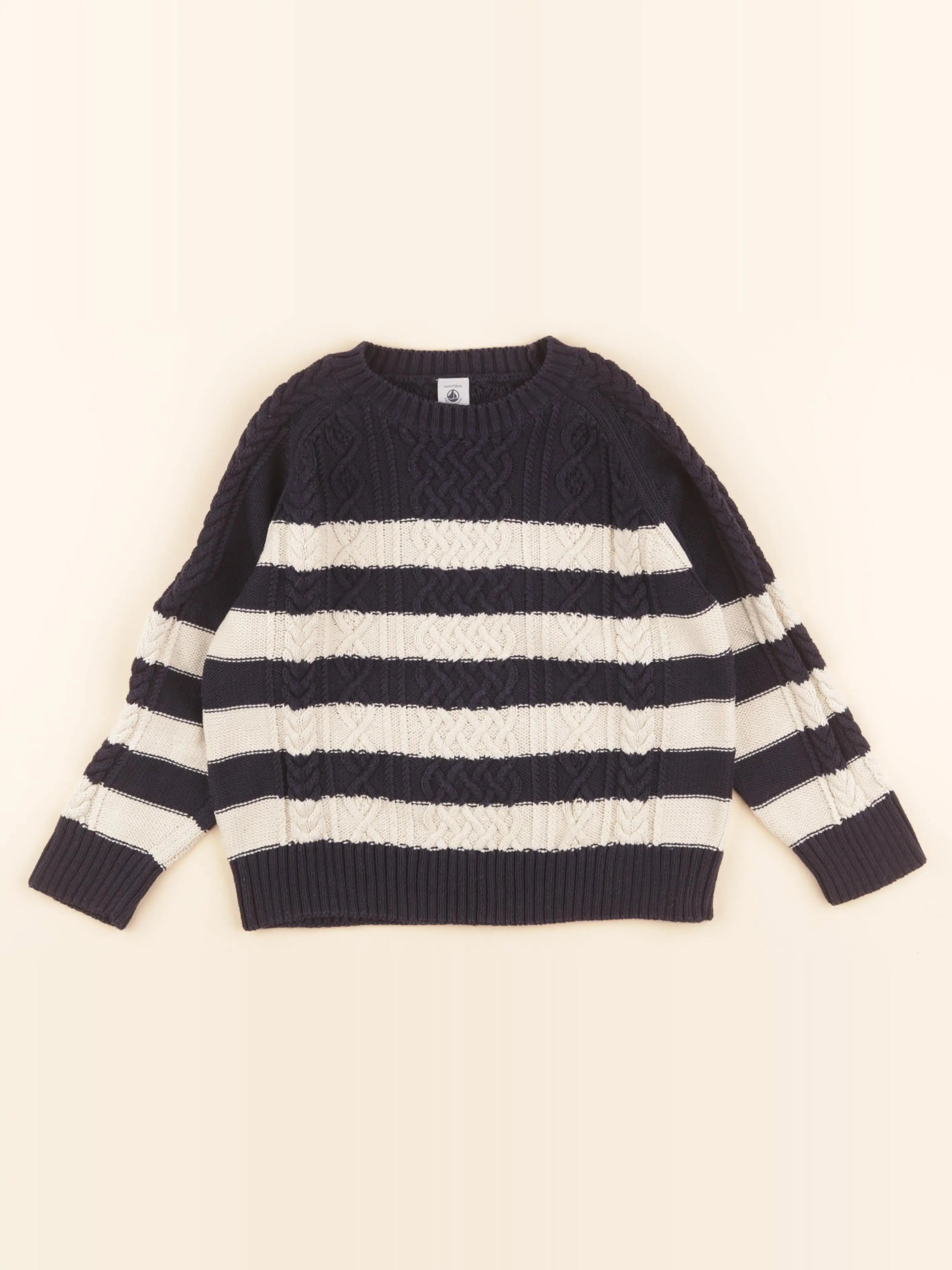 Pull beige, bleu