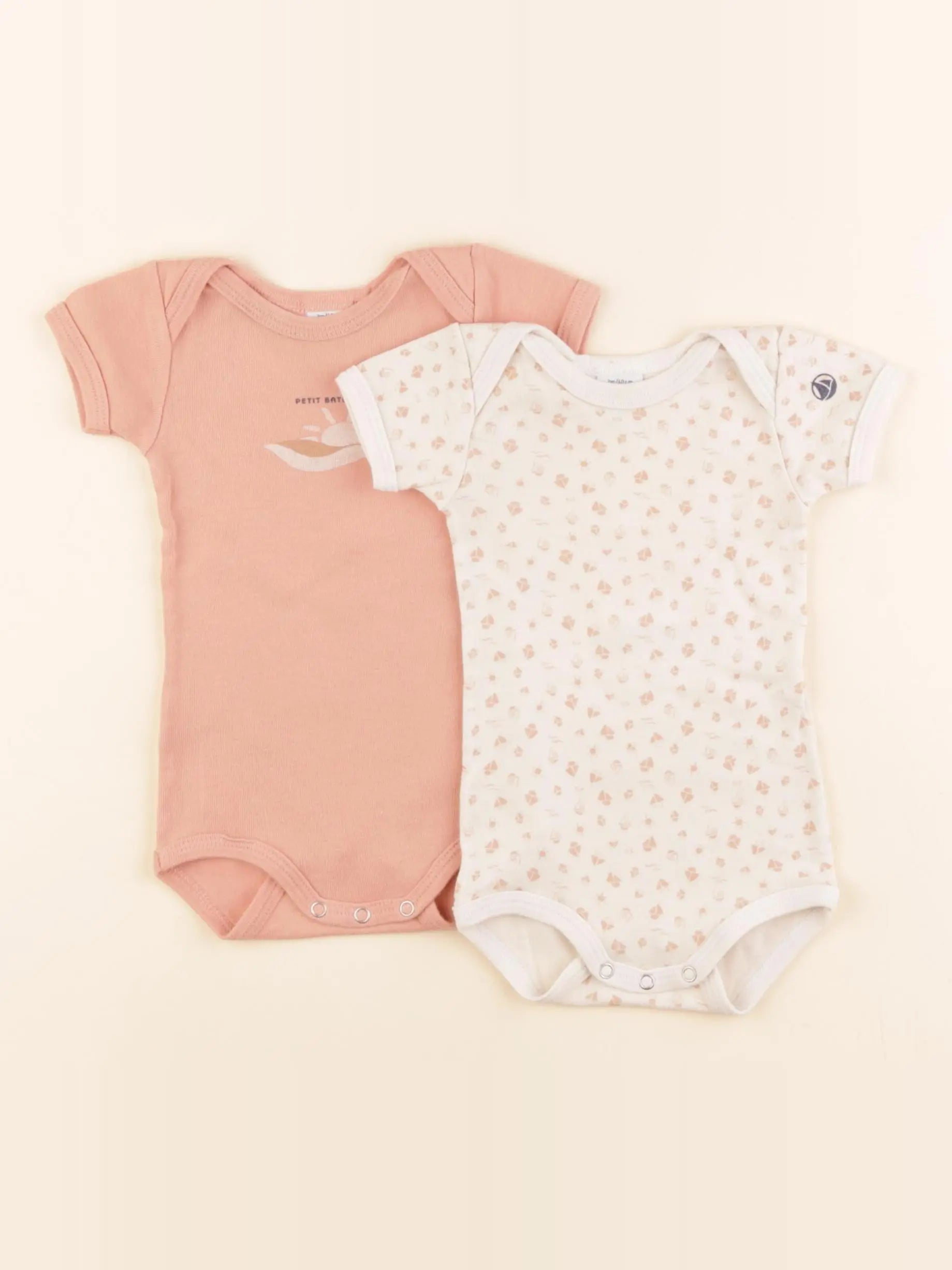 Petit Bateau - lot de 2 bodies en coton beige, rose - 3 mois
