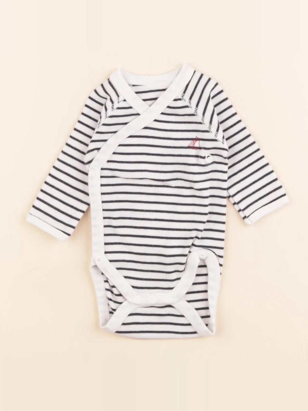 Petit Bateau - body blanc, bleu - 0 mois