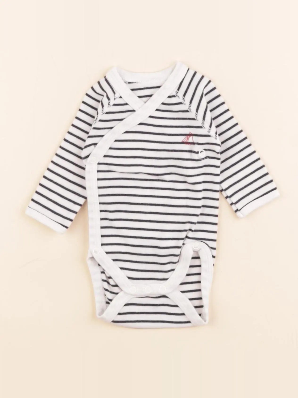 Petit Bateau - body blanc, bleu - 0 mois