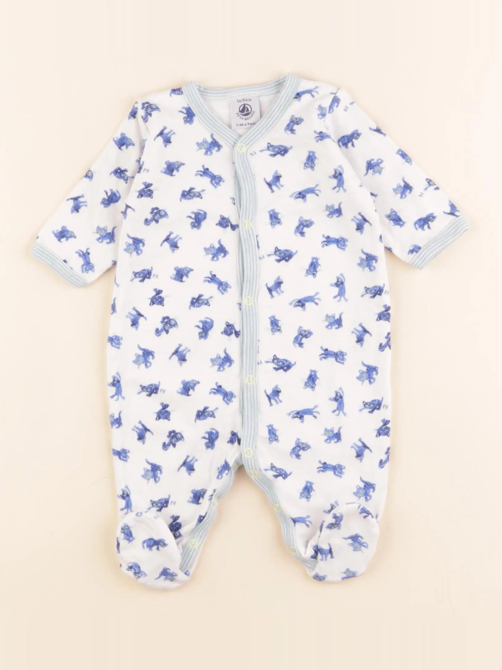 Petit Bateau - pyjama coton blanc - 1 mois