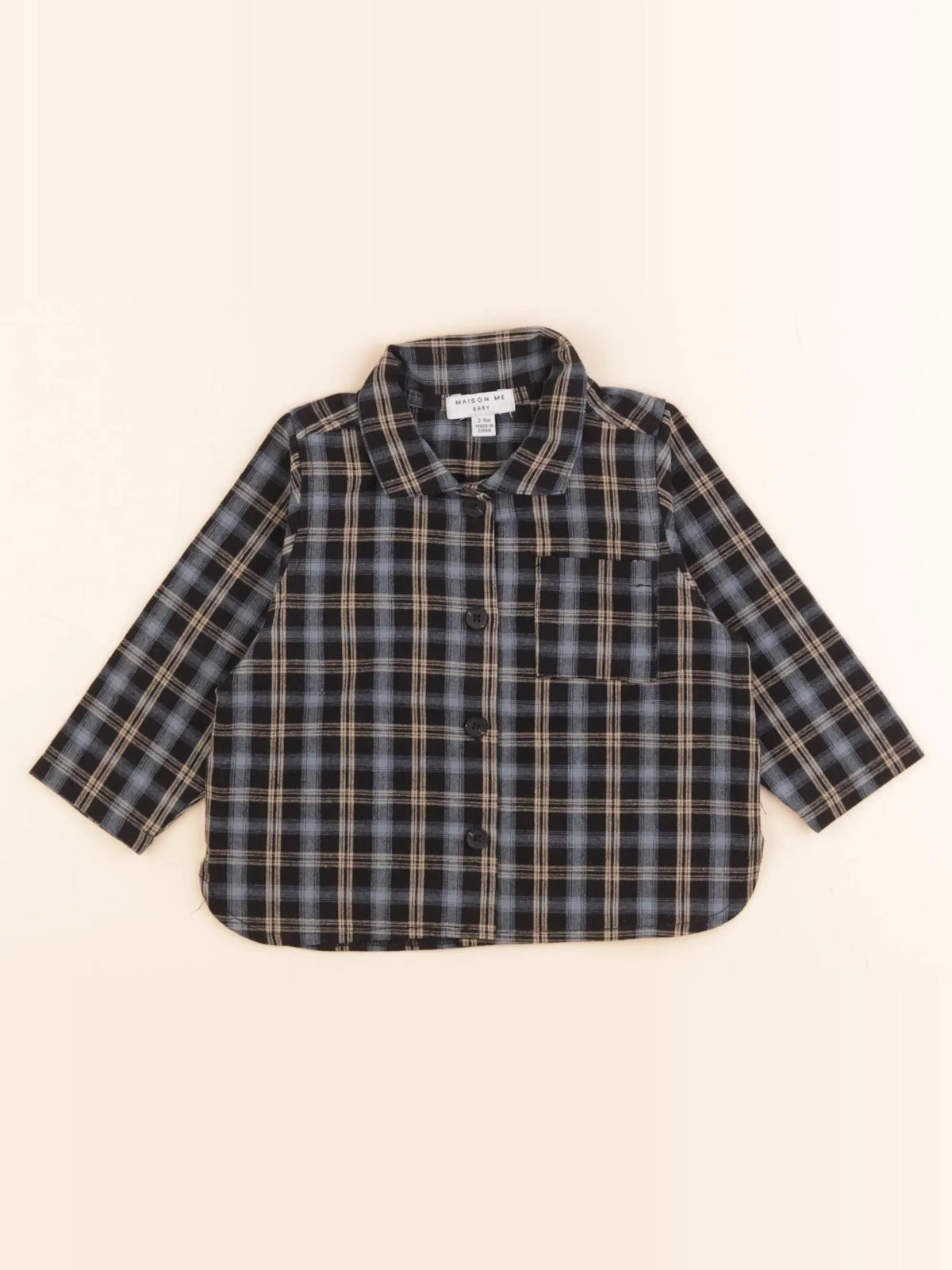 Maison Me - chemise bleu, noir - 3/6 mois