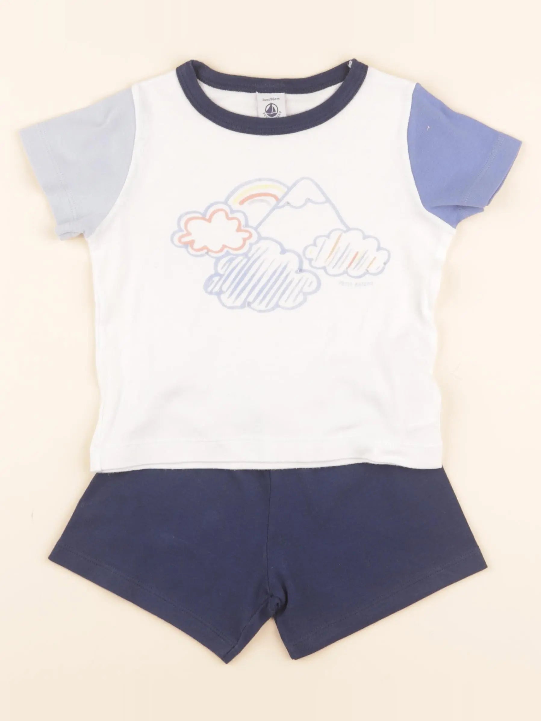 Pyjama coton blanc, bleu
