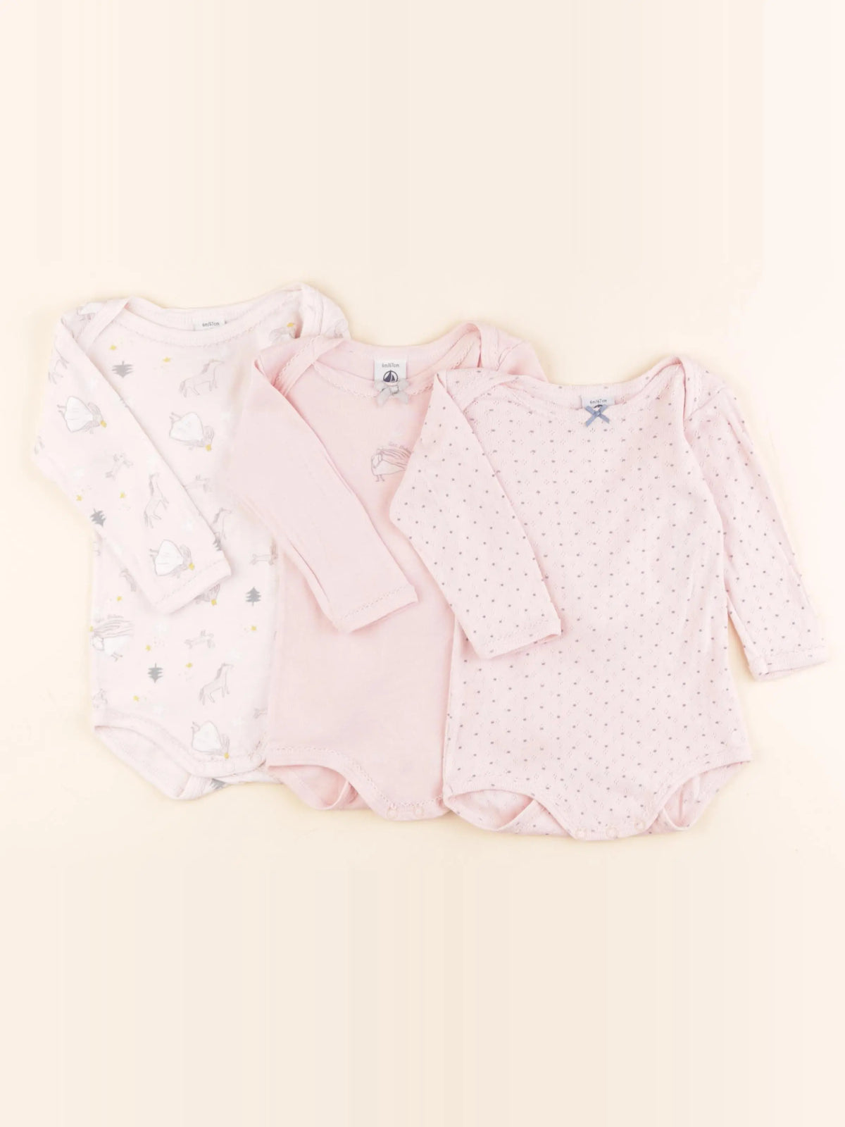 Petit Bateau - lot de 3 bodies en coton rose - 6 mois