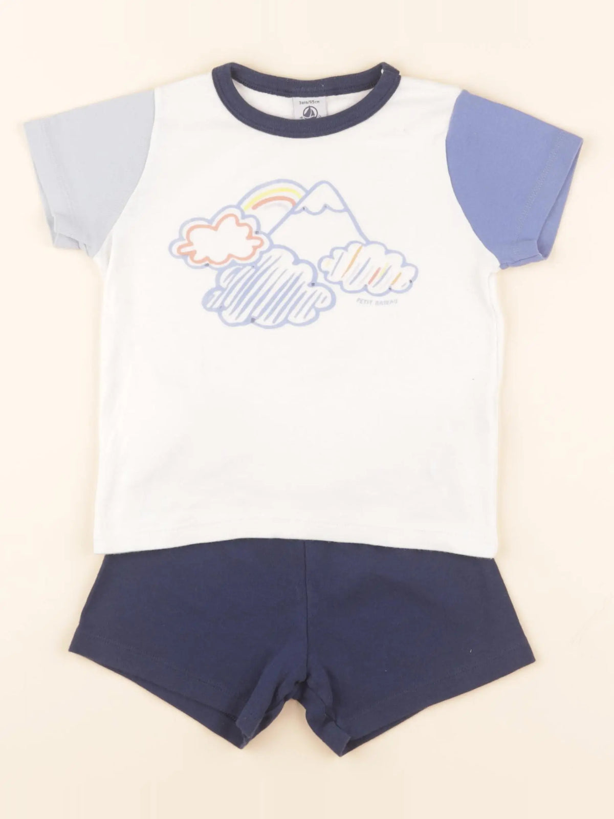 Pyjama coton blanc, bleu