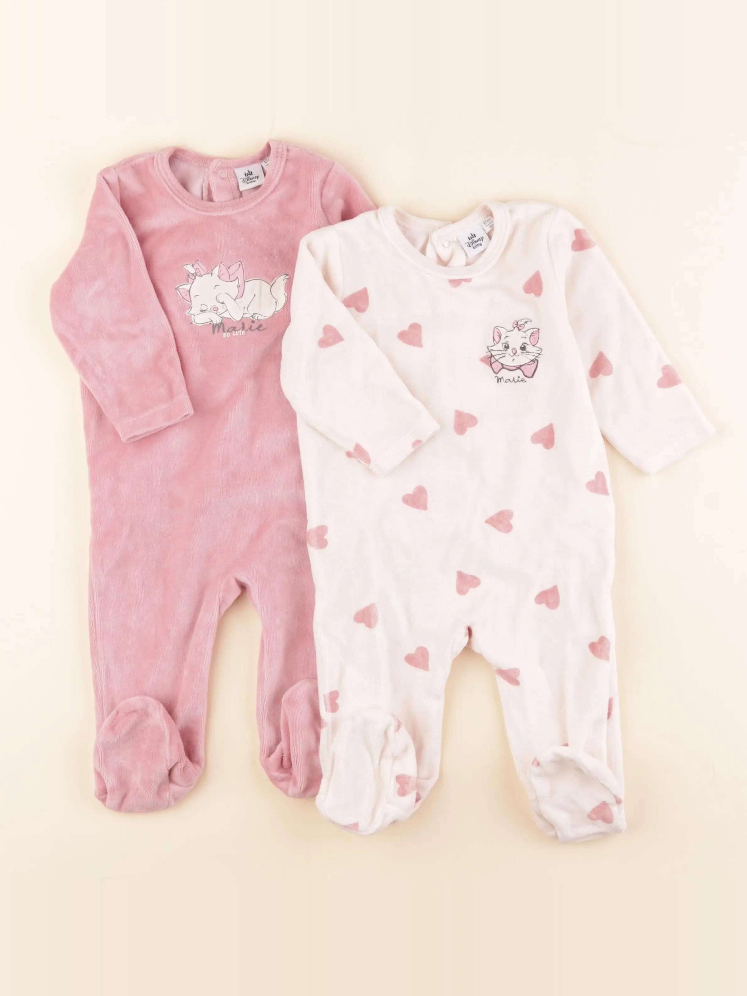 Vertbaudet - lot de 2 pyjamas velours rose - 6 mois