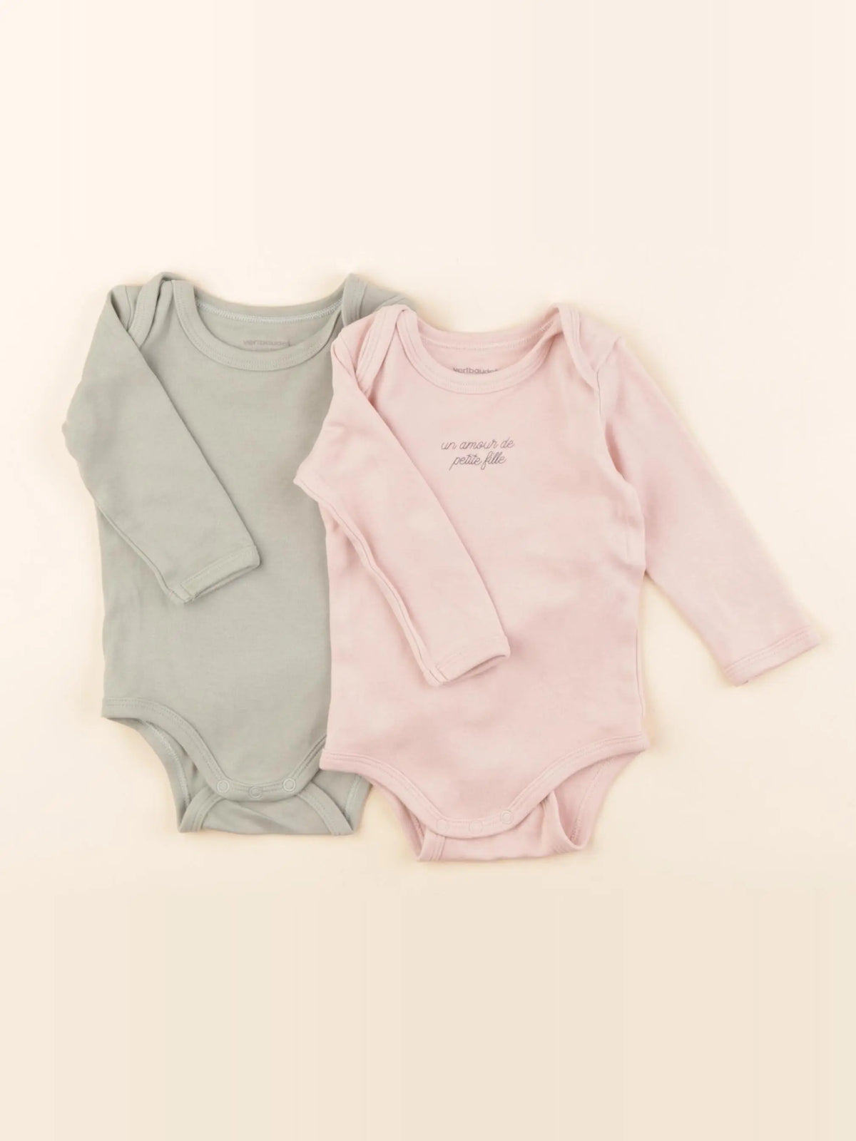 Vertbaudet - lot de 2 bodies en coton rose, vert - 6 mois