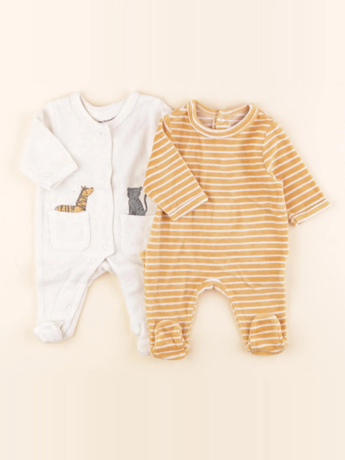 Vertbaudet - lot de 2 pyjamas velours multicolore - 0 mois