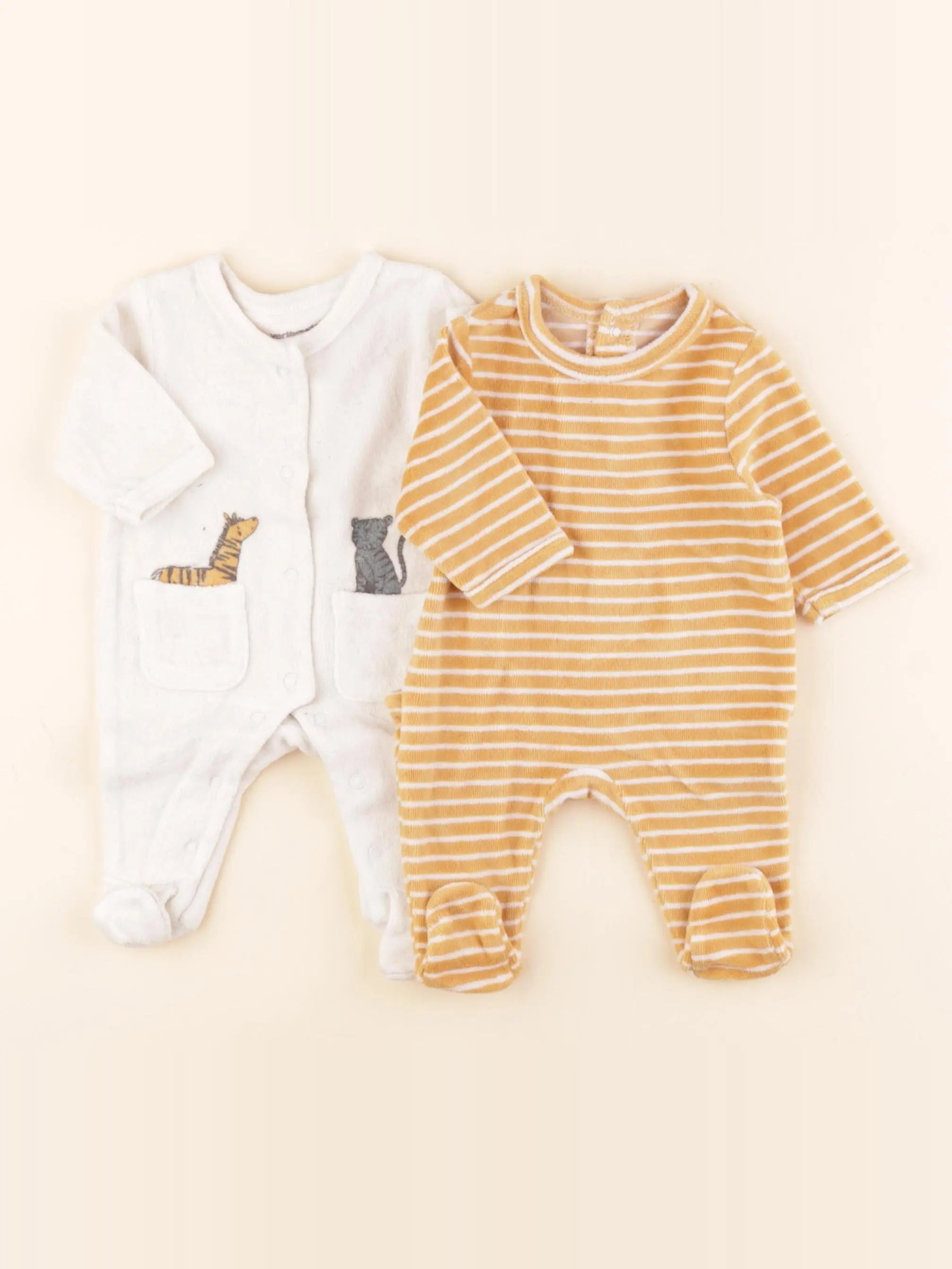 Vertbaudet - lot de 2 pyjamas velours multicolore - 0 mois