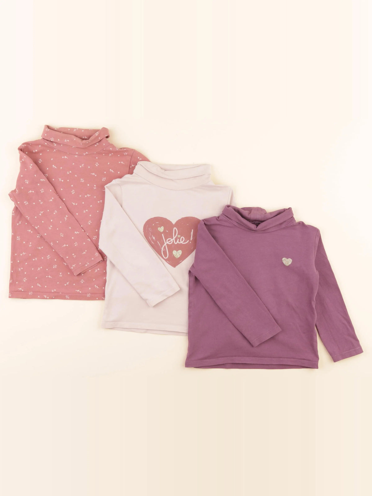 Vertbaudet - lot de 3 sous-pulls violet, rose - 2 ans